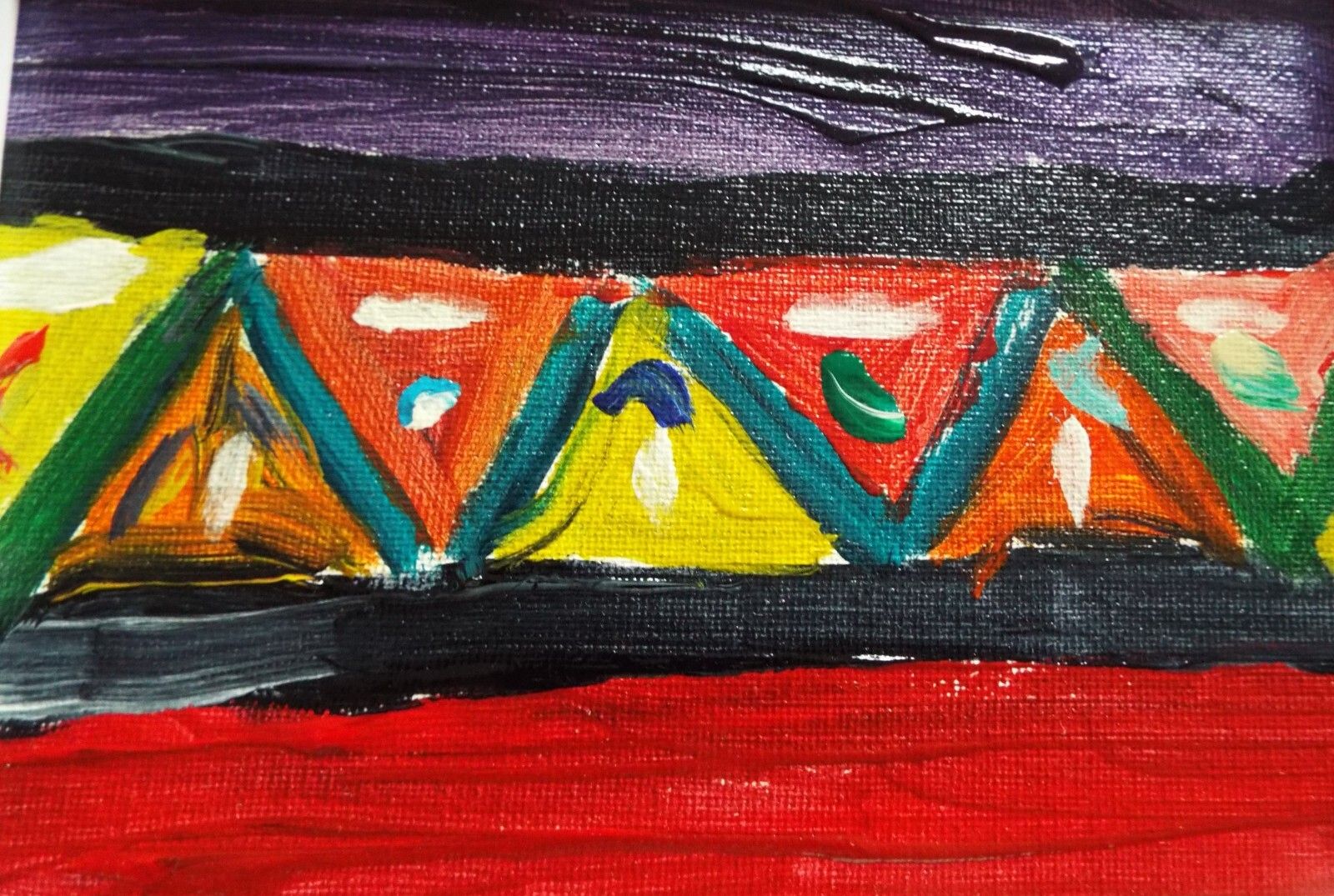Set Of 3 New Original Abstract Framed Paintings Purple Yellow Red Fraser Lucas photo vintage