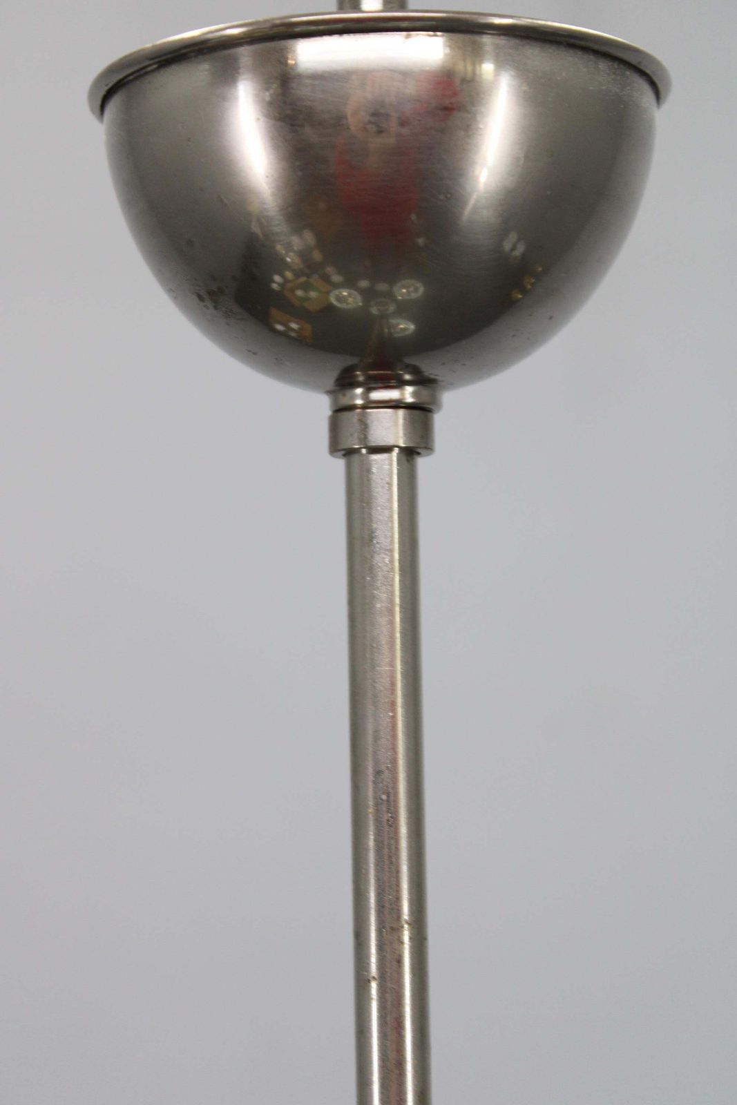 Art Deco Nickel Chandelier With Cylindrical Light Opaline Shades, Czechoslovakia photo vintage