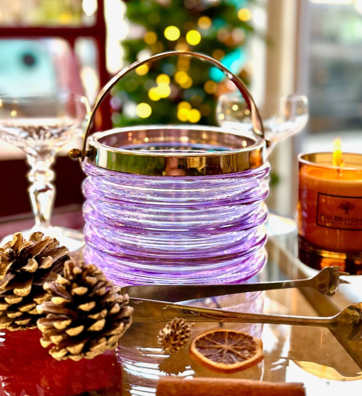 photo vintage A Murano Purple Glass Ribbed Ice Bucket “Onda” By Sergio Asti For Amolfo Di Cambio