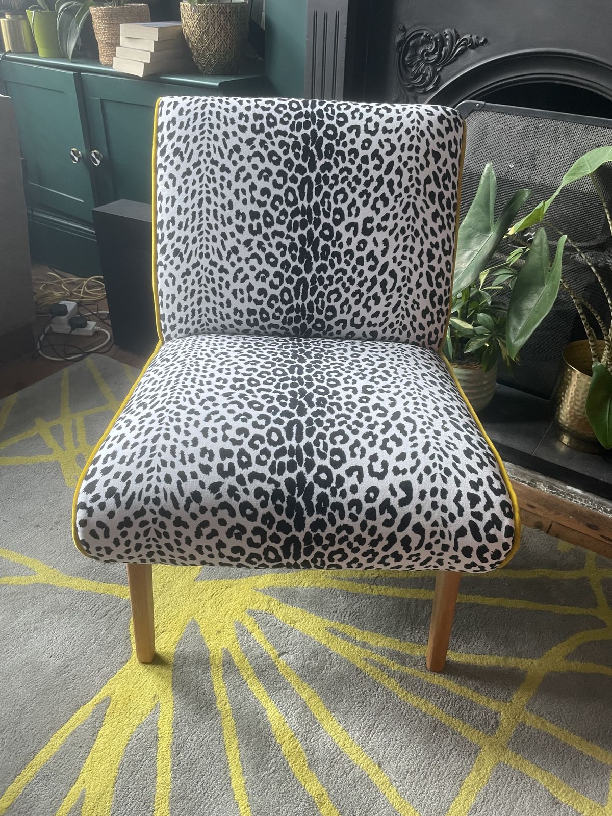 Cintique Cocktail Chair Reupholstered In Black & White Animal Print Velvet