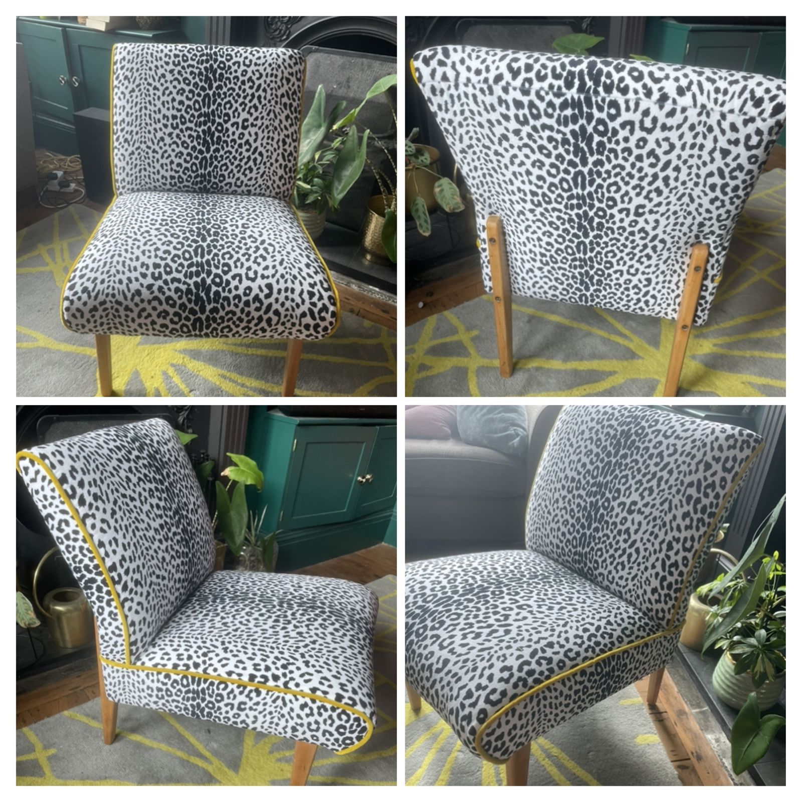 Cintique Cocktail Chair Reupholstered In Black & White Animal Print Velvet photo for sale