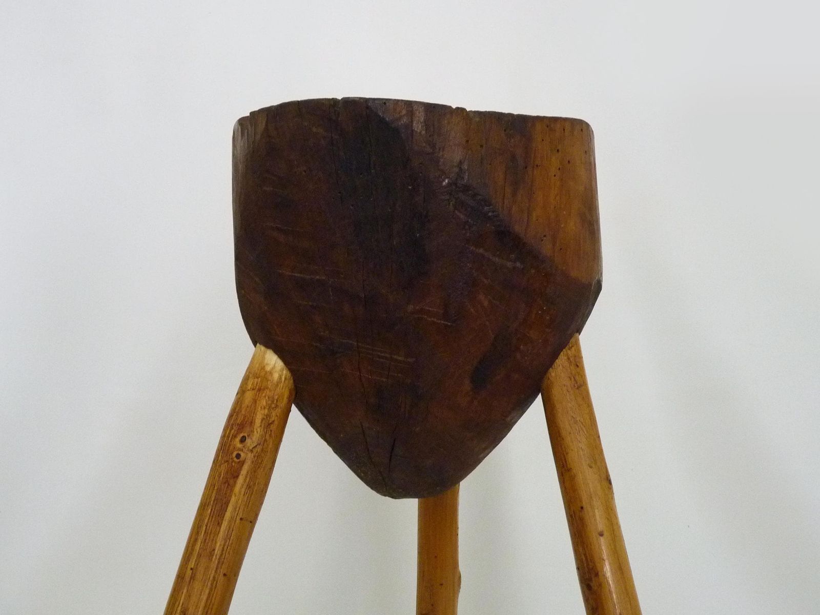 Antique Tripod Oak Butcher's Block, Side Table, Stool. Folk Art photo Furniture