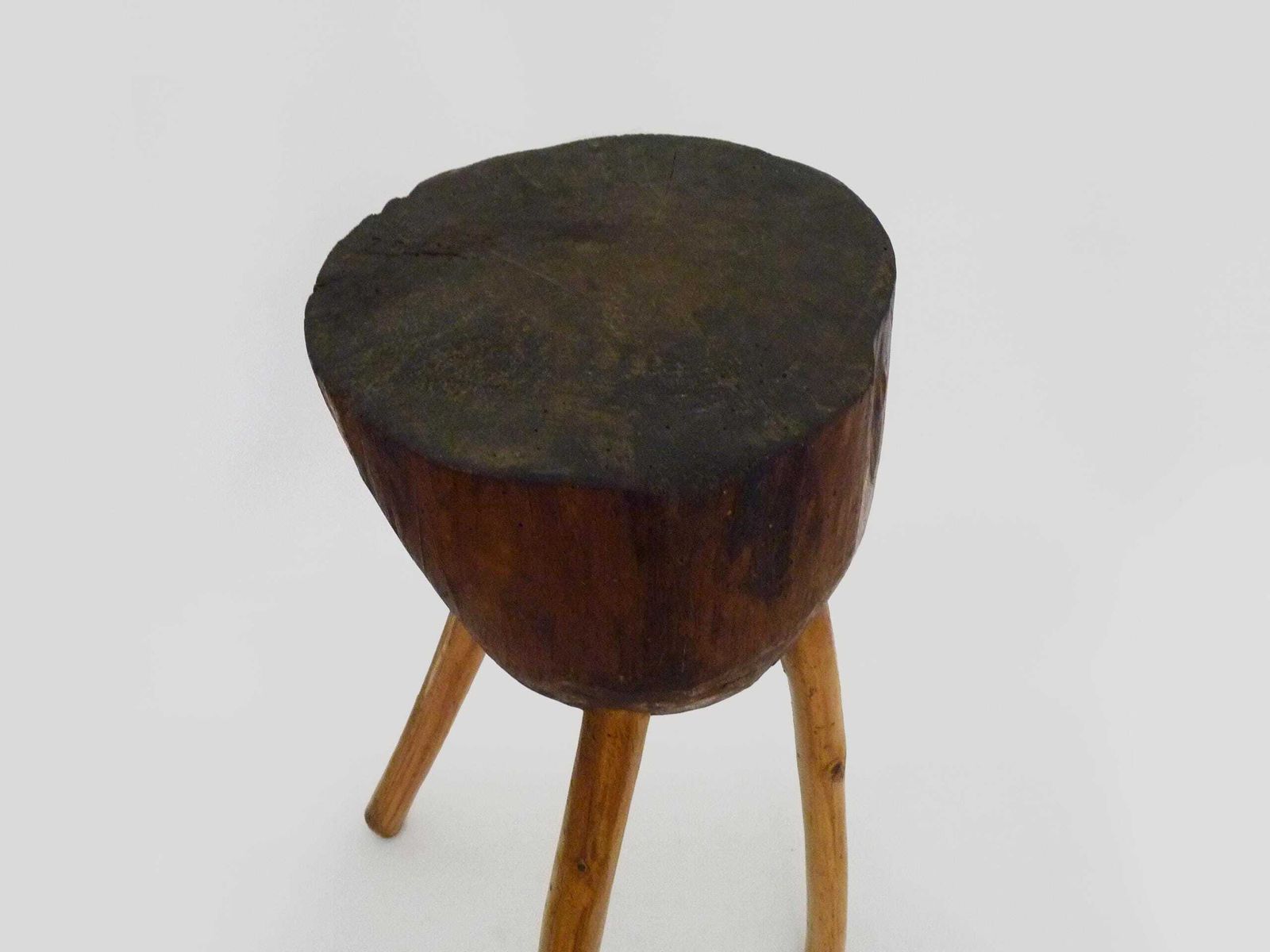 photo furniture Antique Tripod Oak Butcher's Block, Side Table, Stool. Folk Art