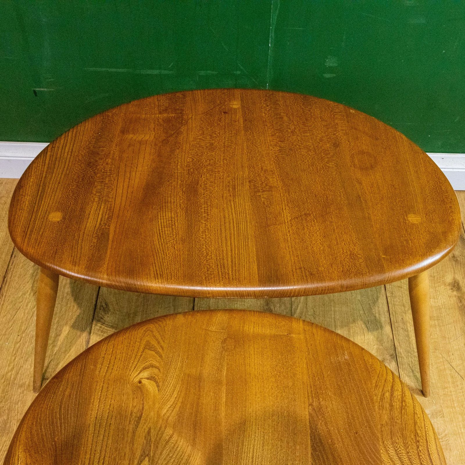 photo furniture Ercol Blue Label Blonde Elm Pebble Nest Of Tables