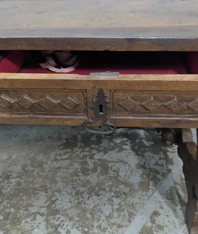 18th Century Period Walnut Desk With A Wrought Iron Crossbar photo vintage