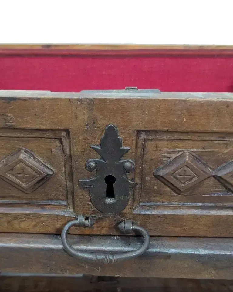 photo for sale 18th Century Period Walnut Desk With A Wrought Iron Crossbar
