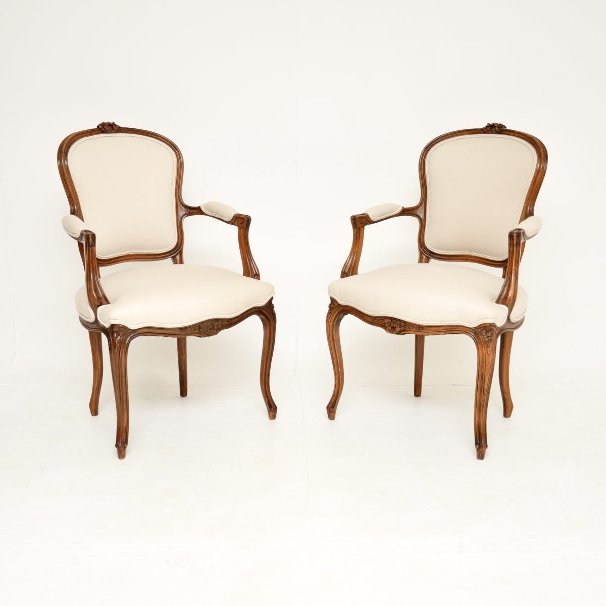 Pair Of Antique French Walnut Salon Armchairs