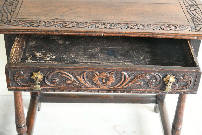 Carved Oak Occasional Table, 1800s photo Furniture