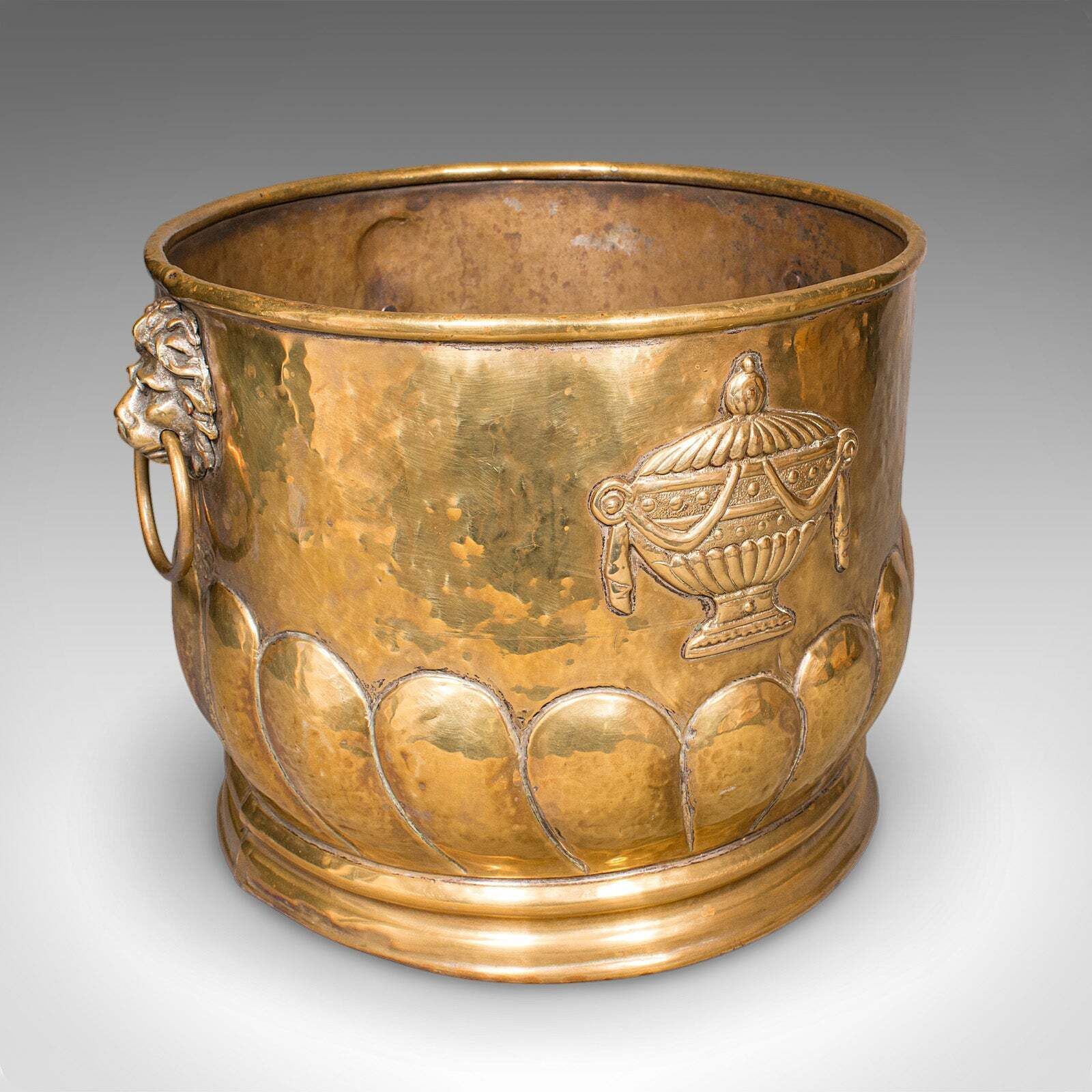 Antique Coal Bucket, French, Brass, Fireside Fuel Basket, Art Nouveau, Victorian photo furniture