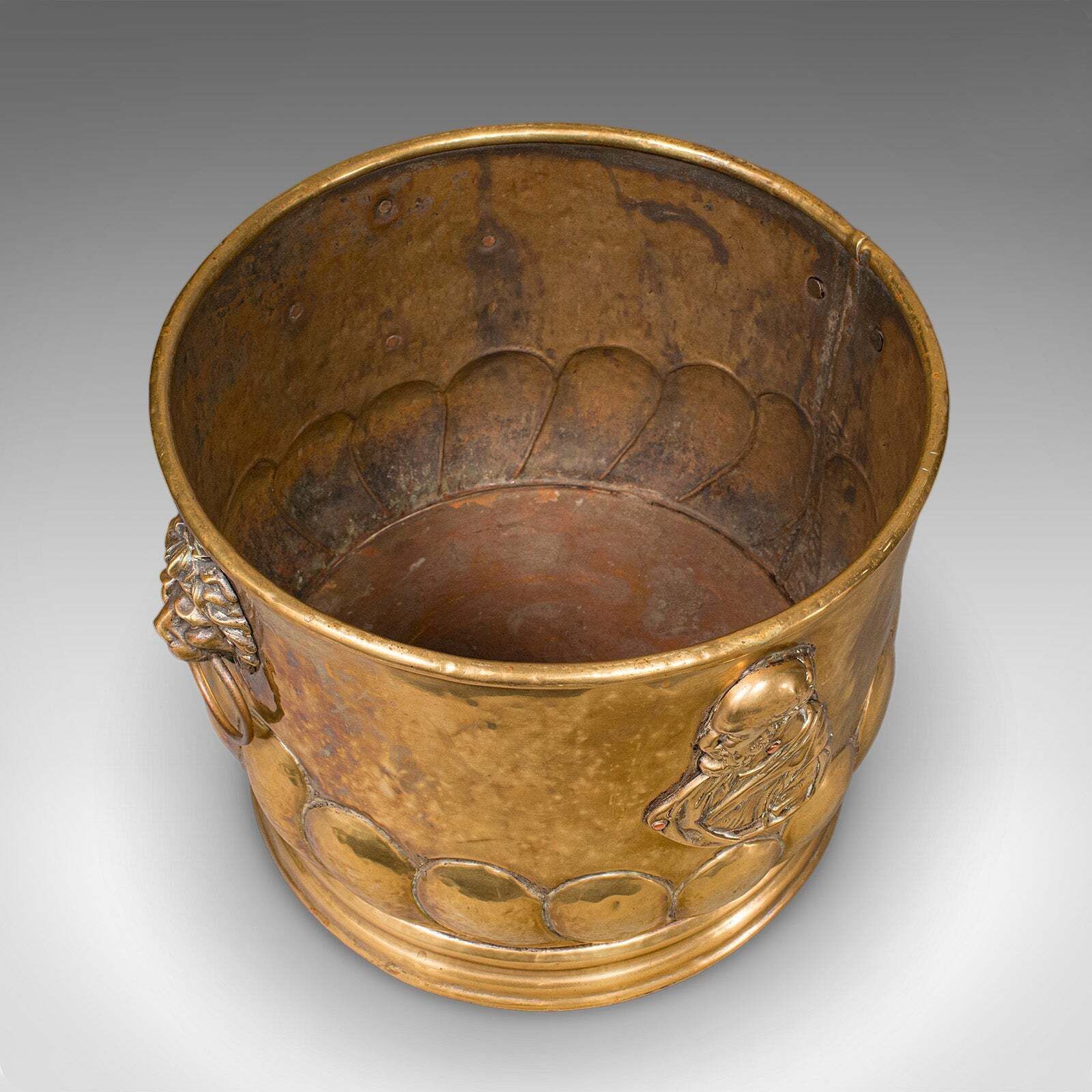 Antique Coal Bucket, French, Brass, Fireside Fuel Basket, Art Nouveau, Victorian photo buy