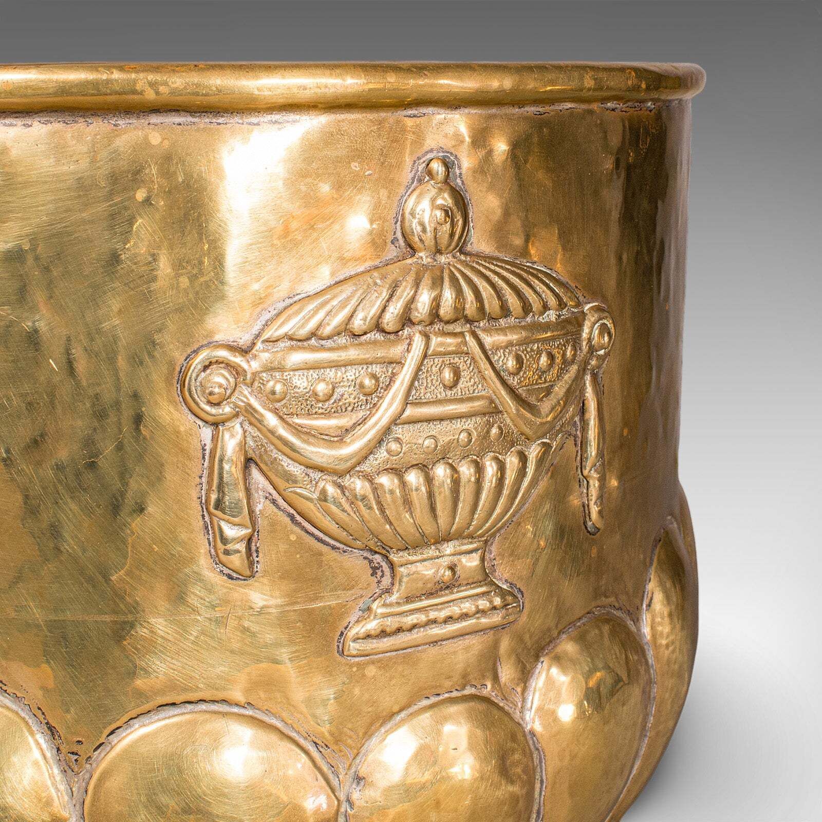 photo for sale Antique Coal Bucket, French, Brass, Fireside Fuel Basket, Art Nouveau, Victorian