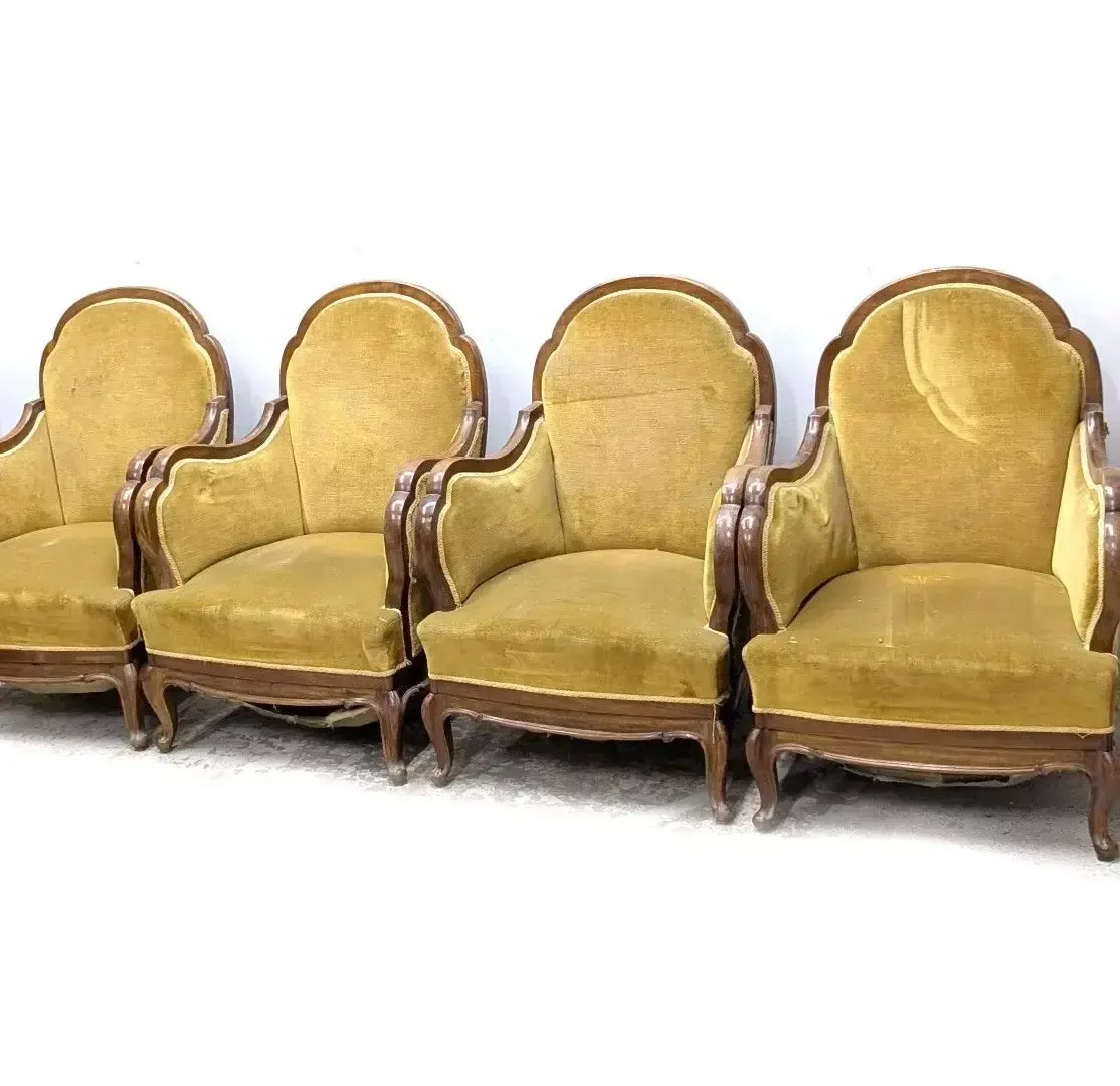 Set Of 4 Louis XV Style Armchairs Upholstered In Mustard Velvet photo furniture