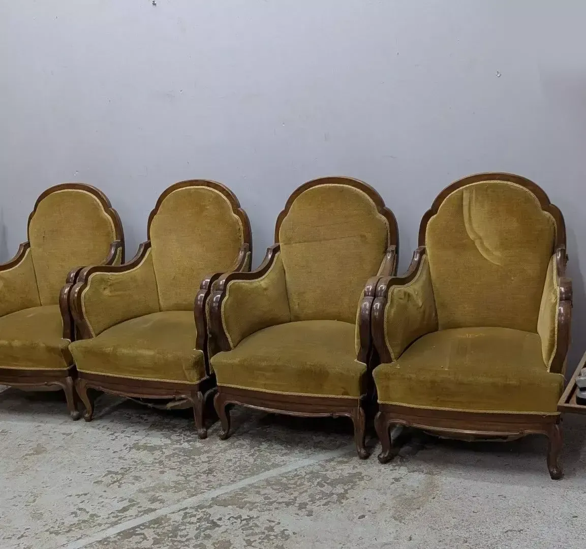 photo for sale Set Of 4 Louis XV Style Armchairs Upholstered In Mustard Velvet