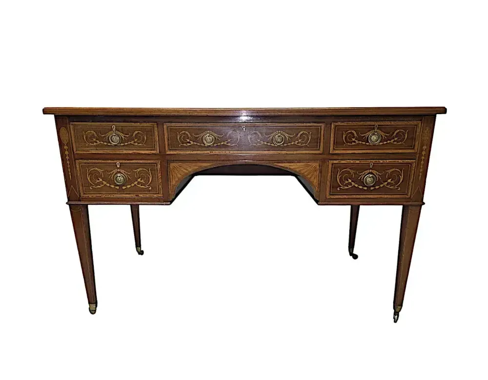 A Fabulous Edwardian Inlaid Leather Top Office Or Writing Desk By James Shoolbred Of London