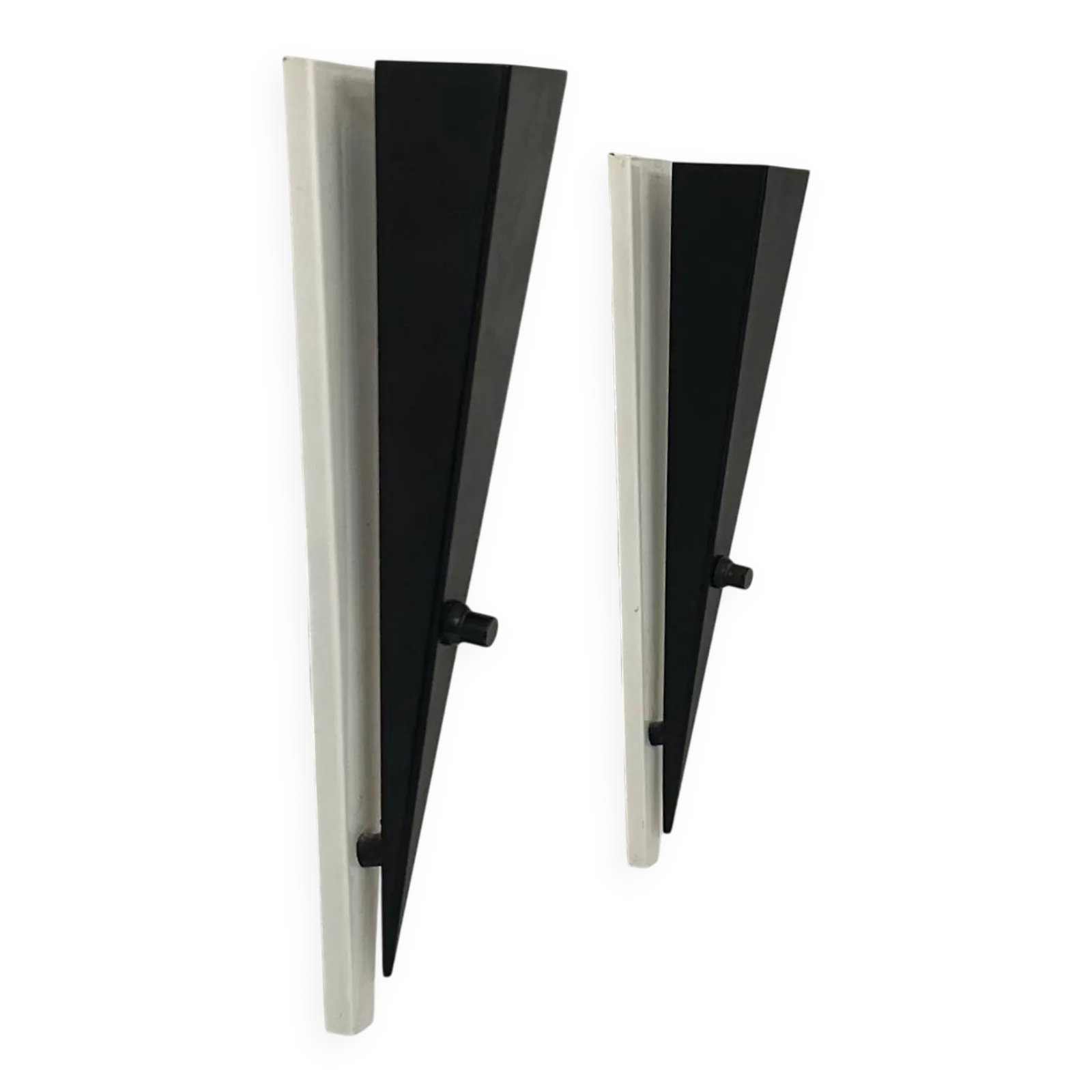 Pair Of Vintage Wall Lights, Black And White Lacquered Metal, France, 1970