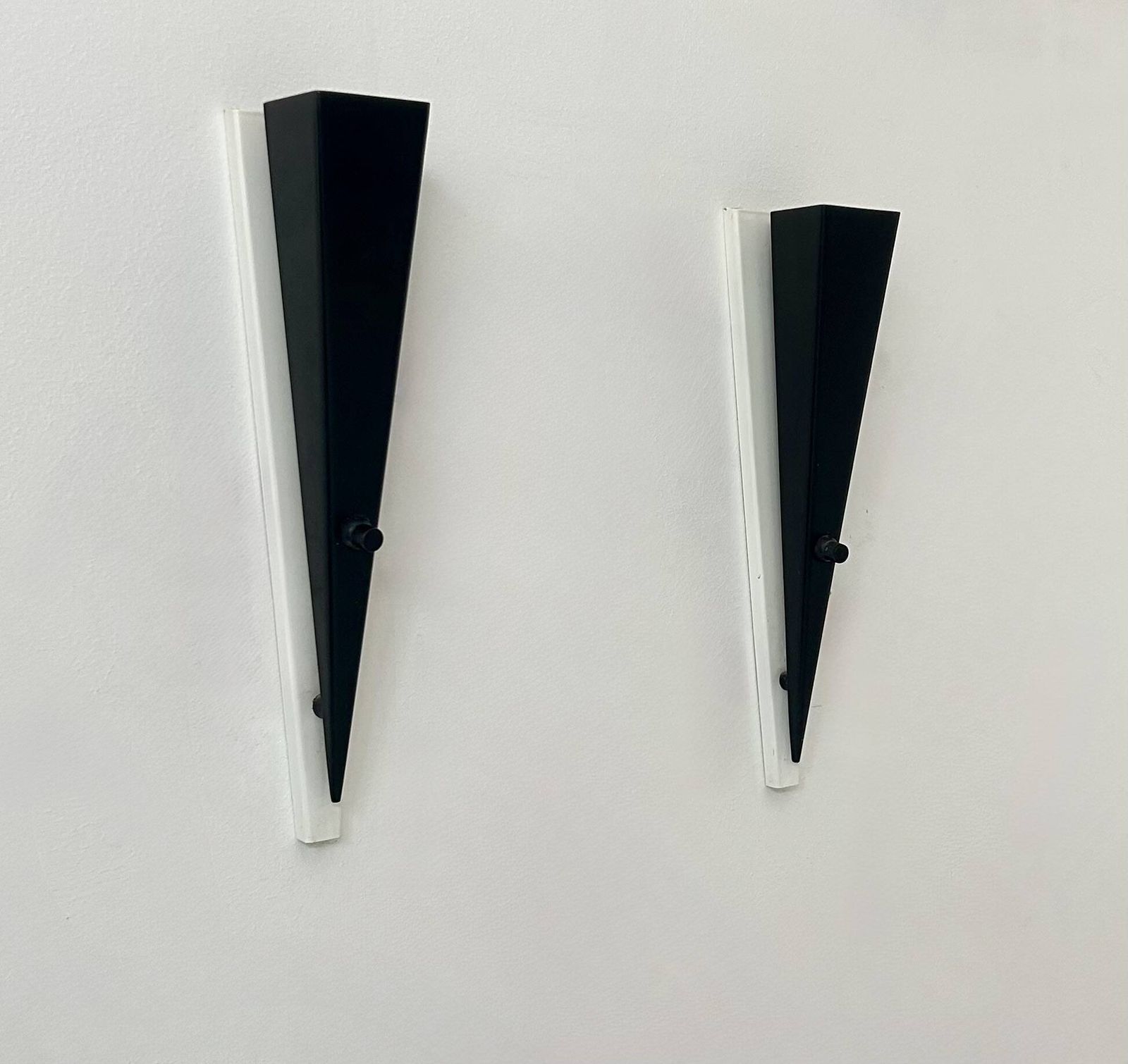Pair Of Vintage Wall Lights, Black And White Lacquered Metal, France, 1970 photo for sale