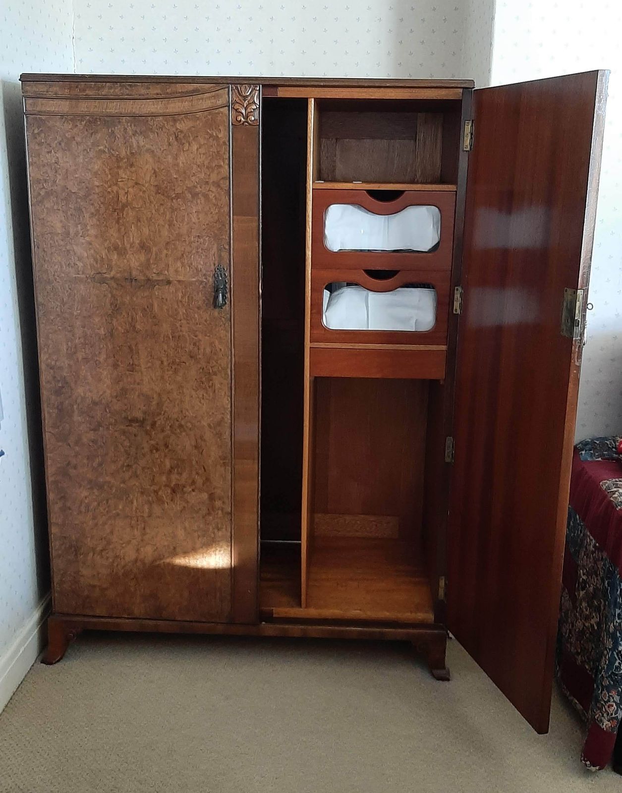 1930s Burr Walnut Wardrobe, Early 20th Century photo furniture