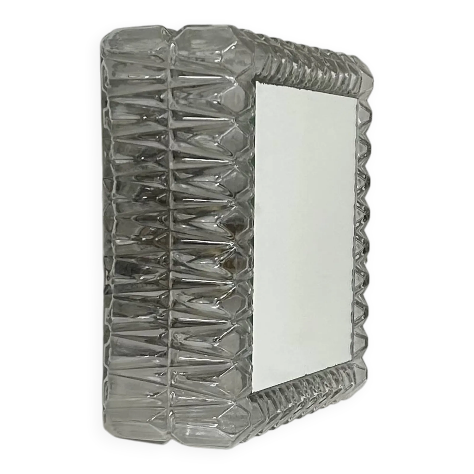Vintage Wall Light, Pressed Molded Glass And Mirror, France, 1960
