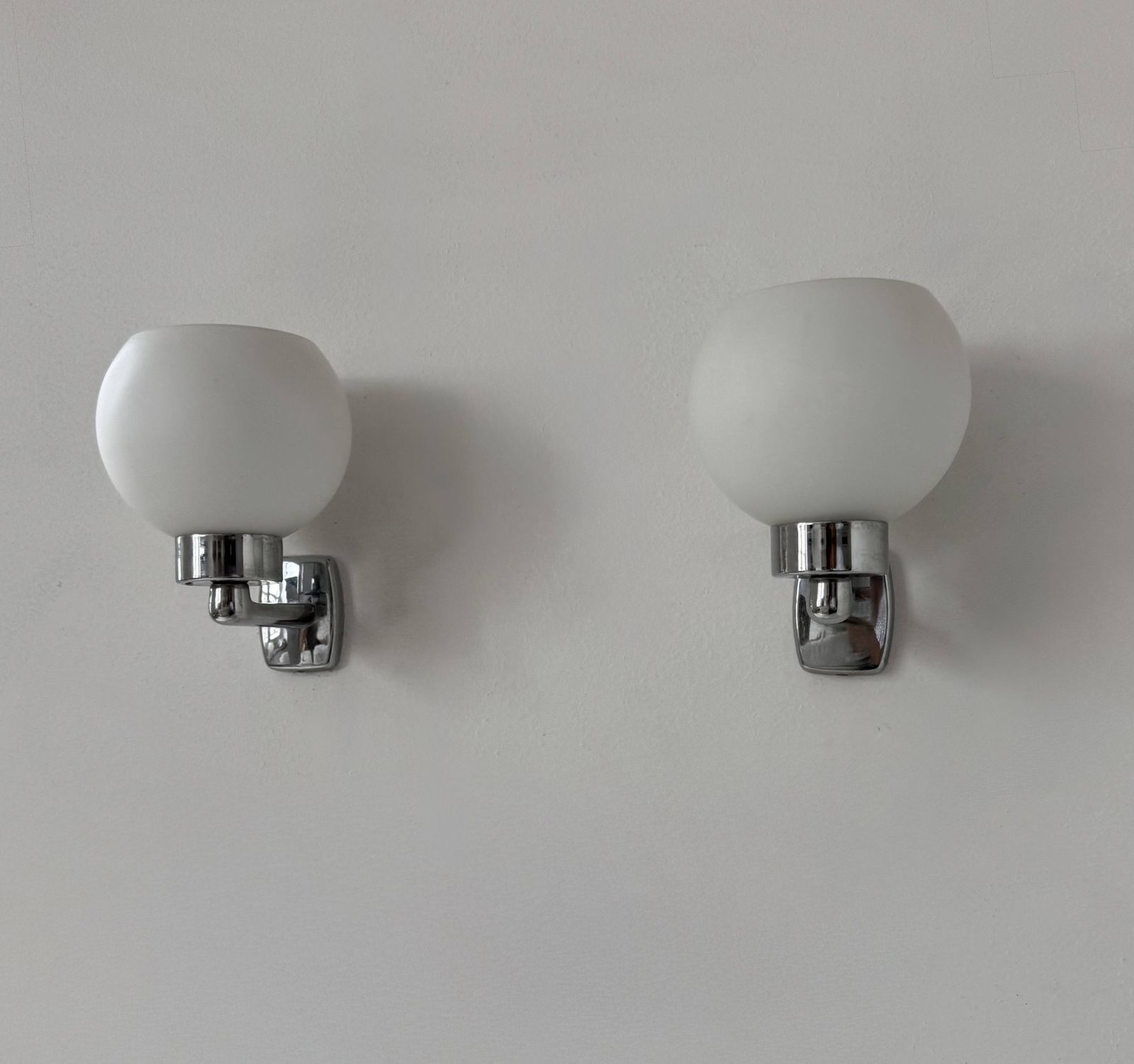 Pair Of Vintage, Chrome And Opaline Wall Lights, France, 1970 photo buy