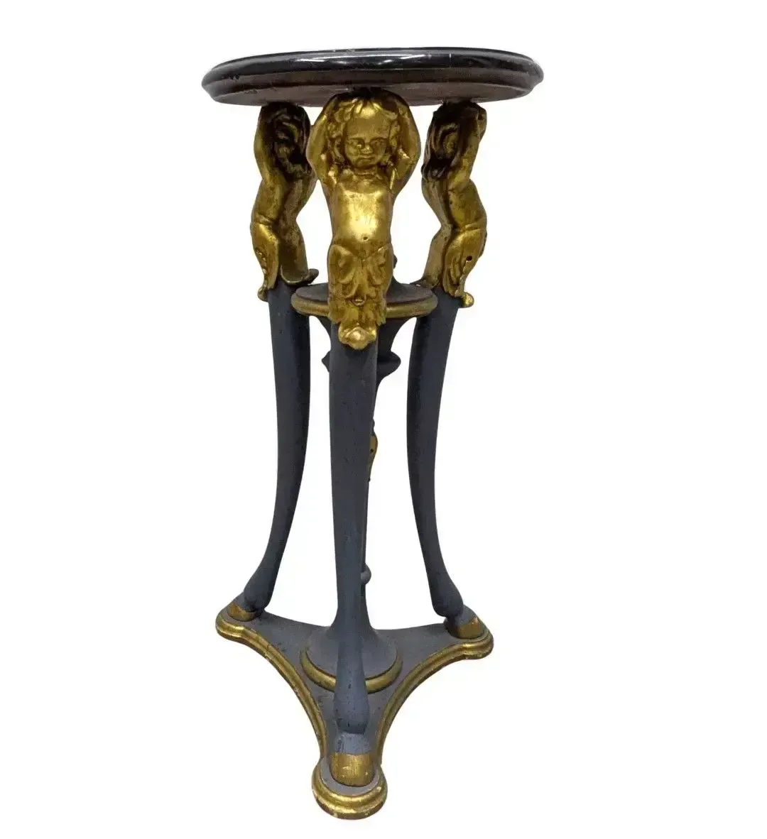 Pair Of Lacquered And Gilded Wooden Side Tables Decorated With Putti photo for sale