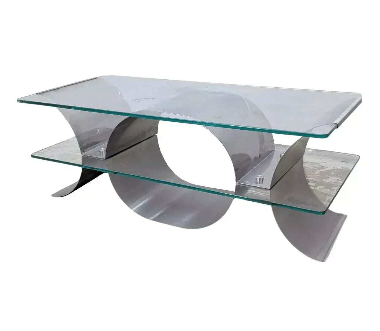 1980s Stainless Steel Folding Coffee Table With Two Tiers By François Monnet