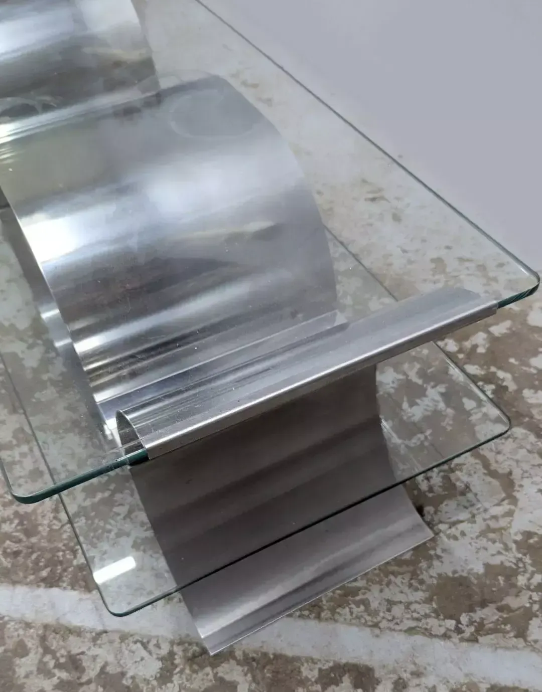 1980s Stainless Steel Folding Coffee Table With Two Tiers By François Monnet photo for sale
