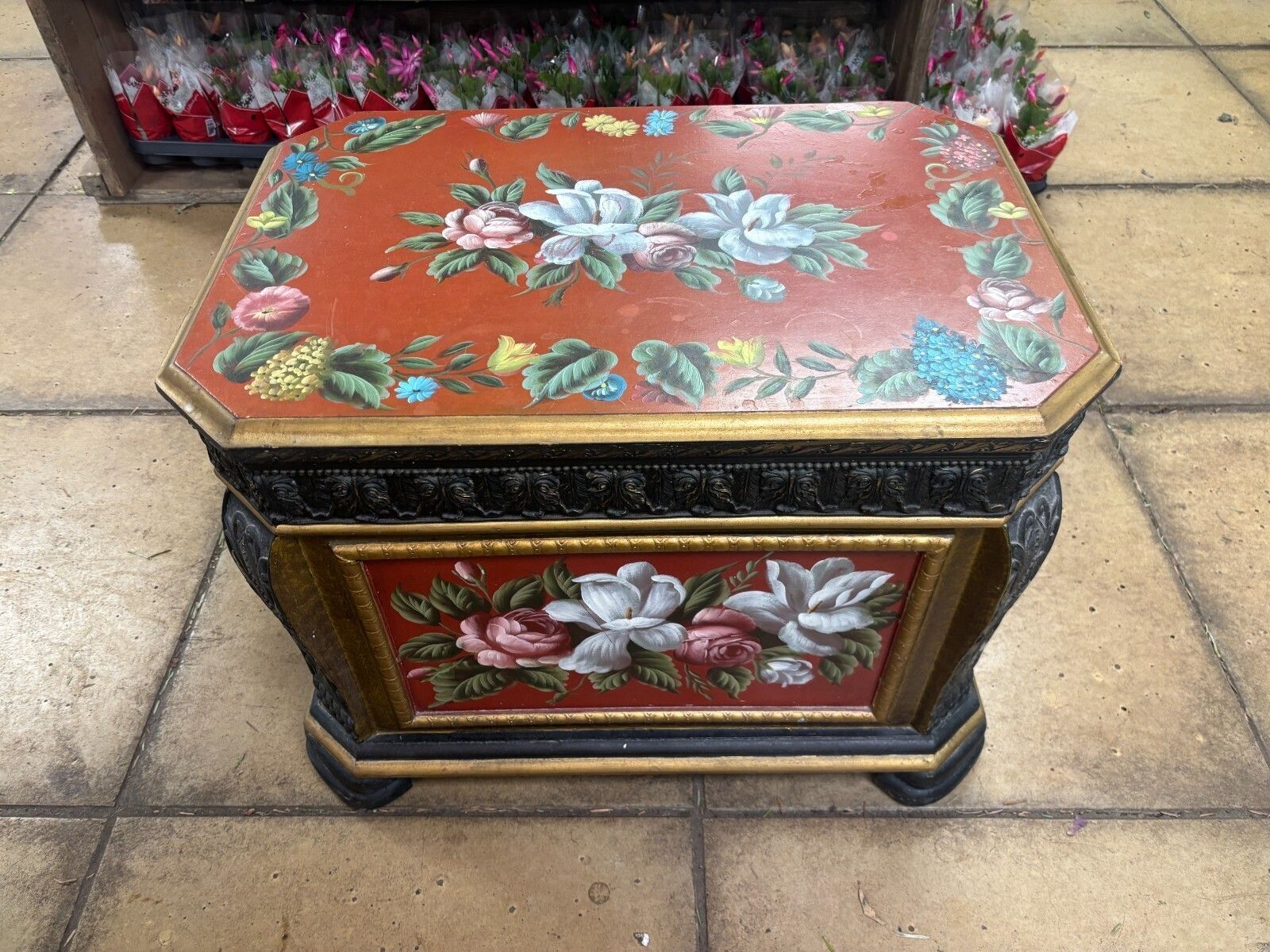 Vintage Georgian Style Heavily Carved & Floral Pattern Storage Chest/ Trunk photo for sale