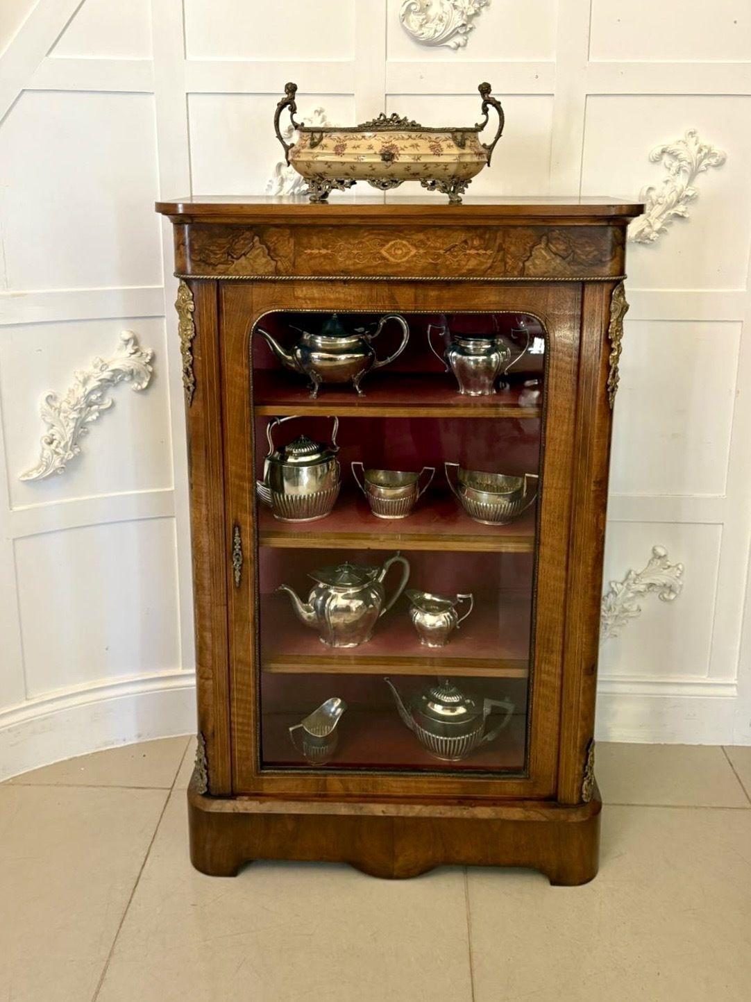 Antique 19th Century Quality Inlaid Burr Walnut Pier Cabinet photo furniture