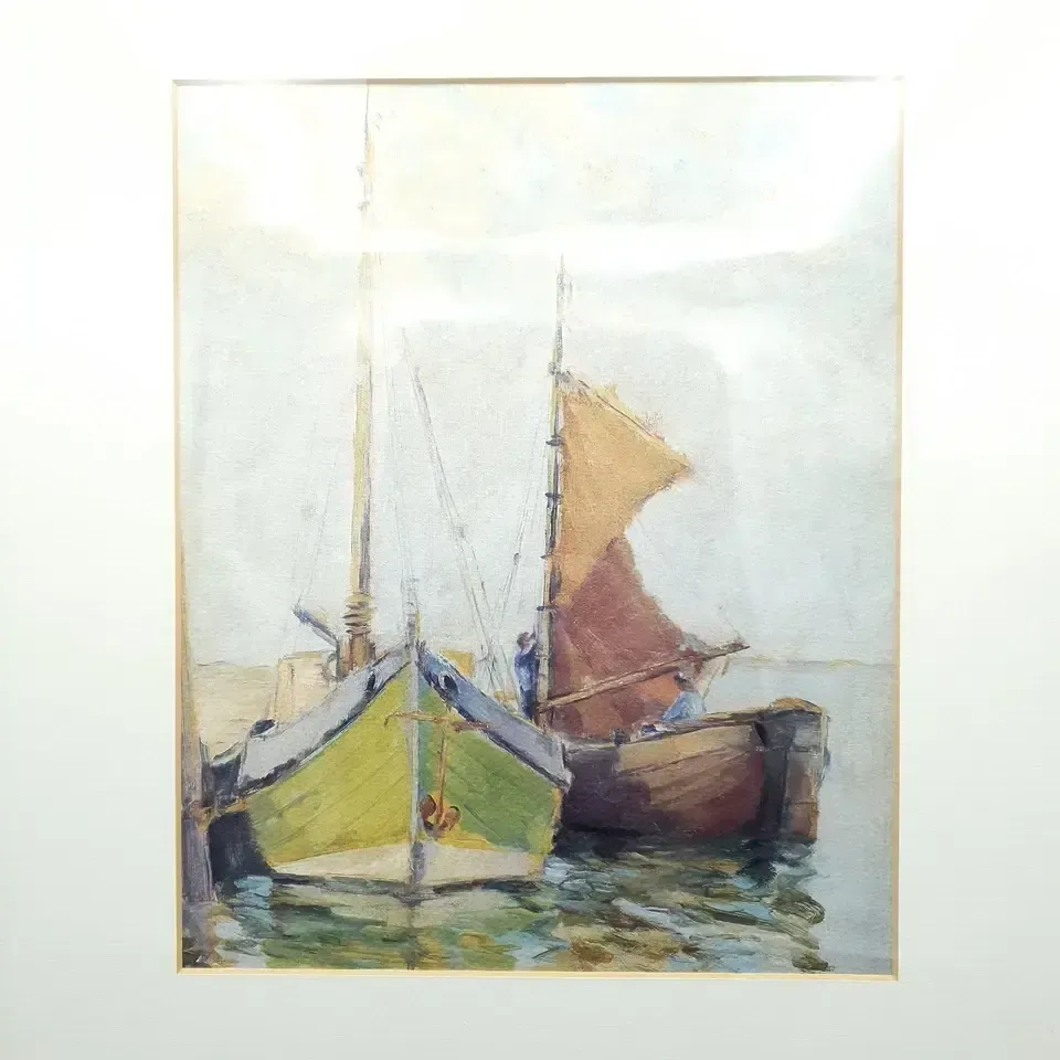 Hans Trimborn Print Two Ships At Norderney Zwei Schiffe Framed photo furniture
