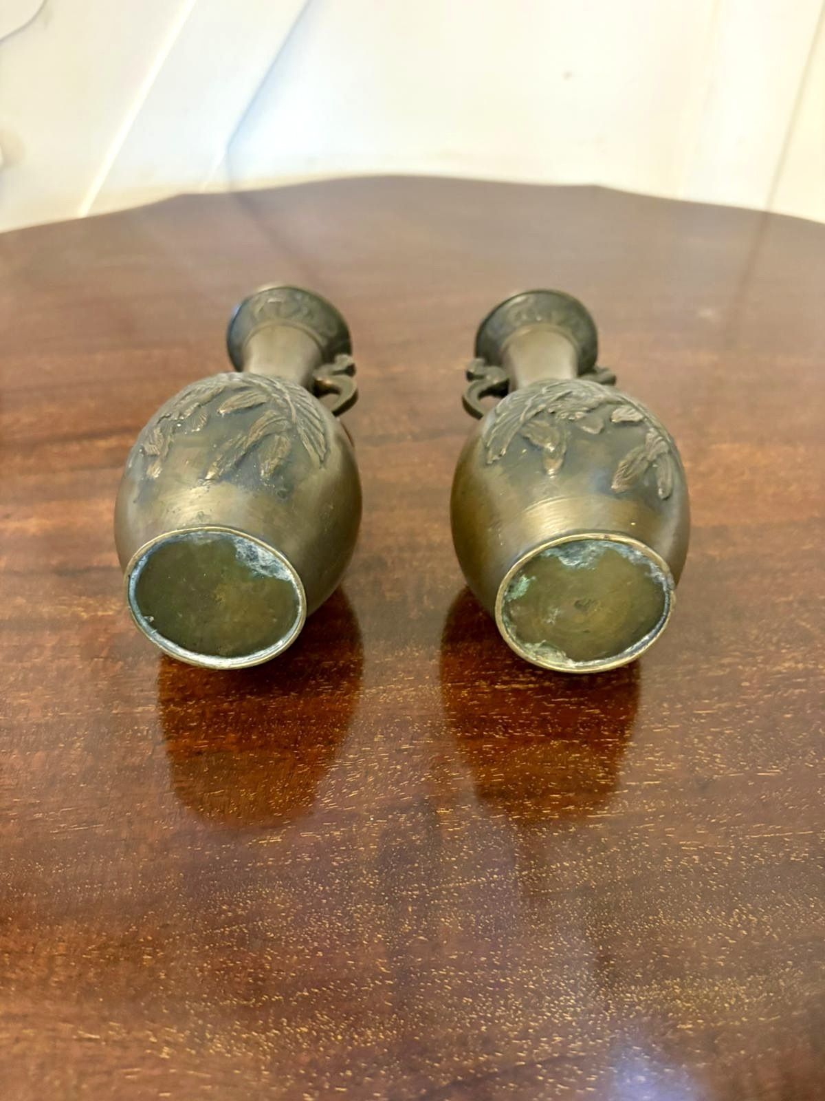 Pair Of Antique Japanese Quality Meiji Bronze Vases photo furniture