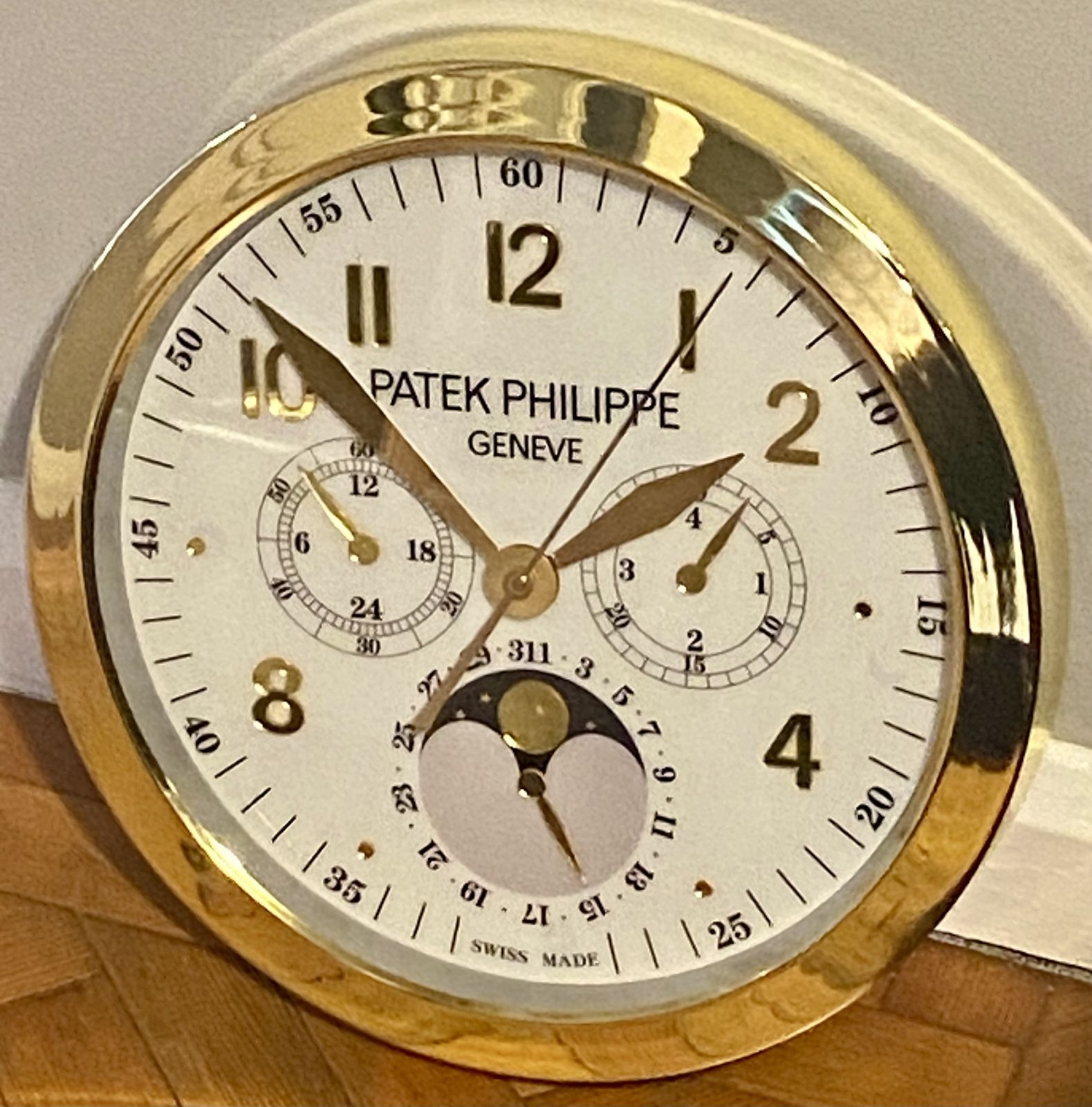 Patek Philippe Geneve Swiss Perpetual Calendar Chronograph Nautilus Dealer Promo Luxury Watch Shop Wall Clock Chronograph Timepiece 1st Dibbs Watch photo Home Decor