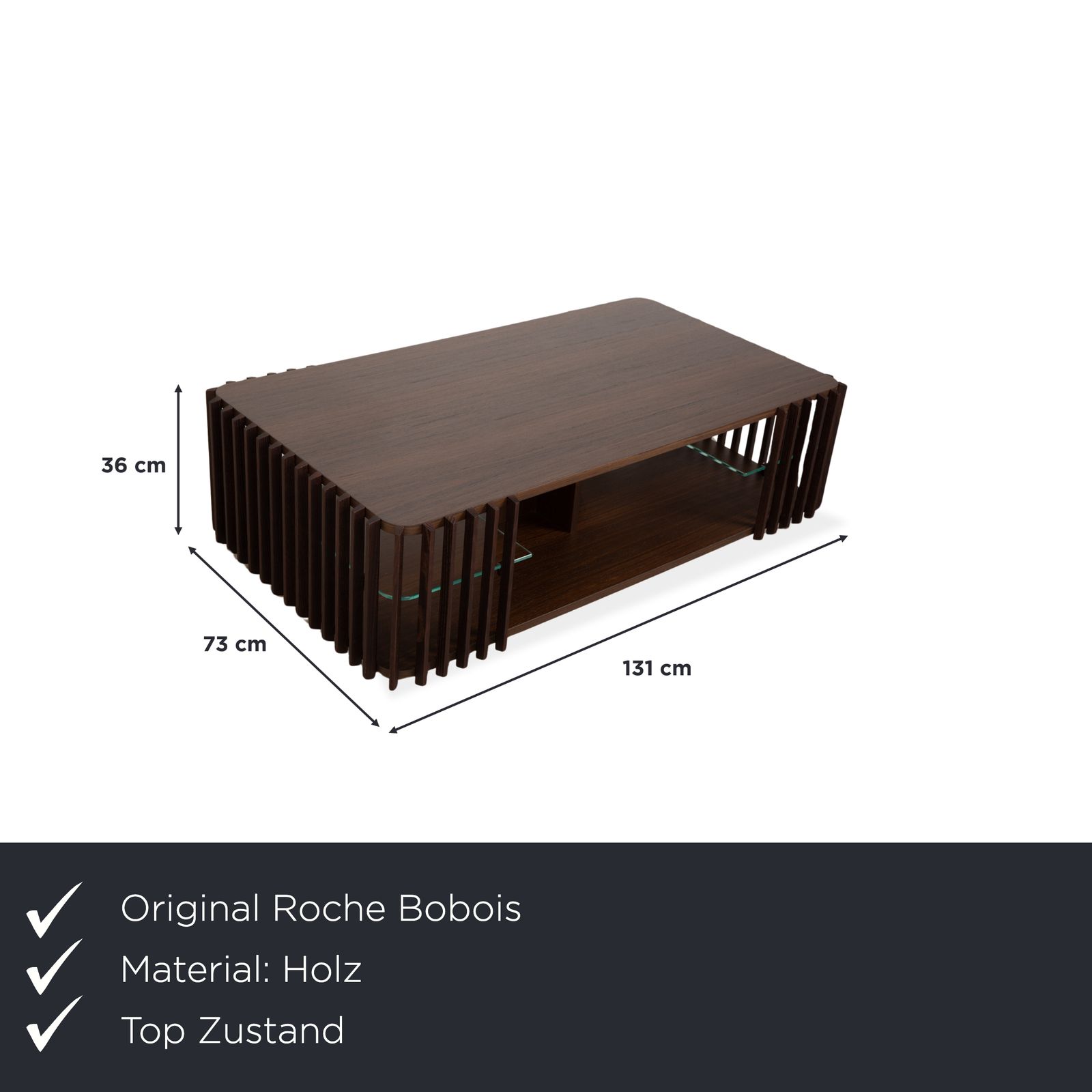 Roche Bobois Palis Wood Coffee Table Dark Brown Glass photo furniture