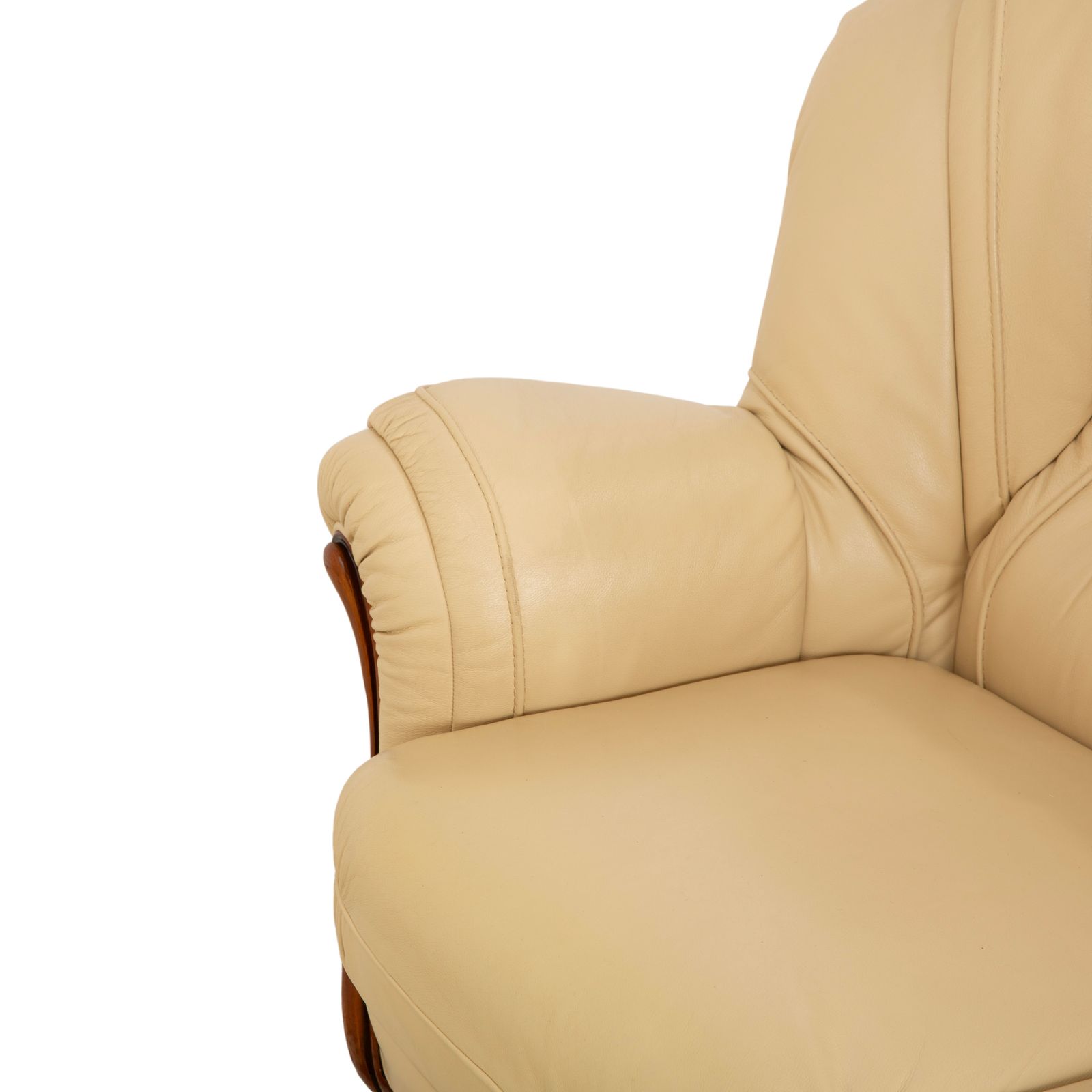 photo furniture Canapé 3 places Nieri en cuir et bois, crème et brun