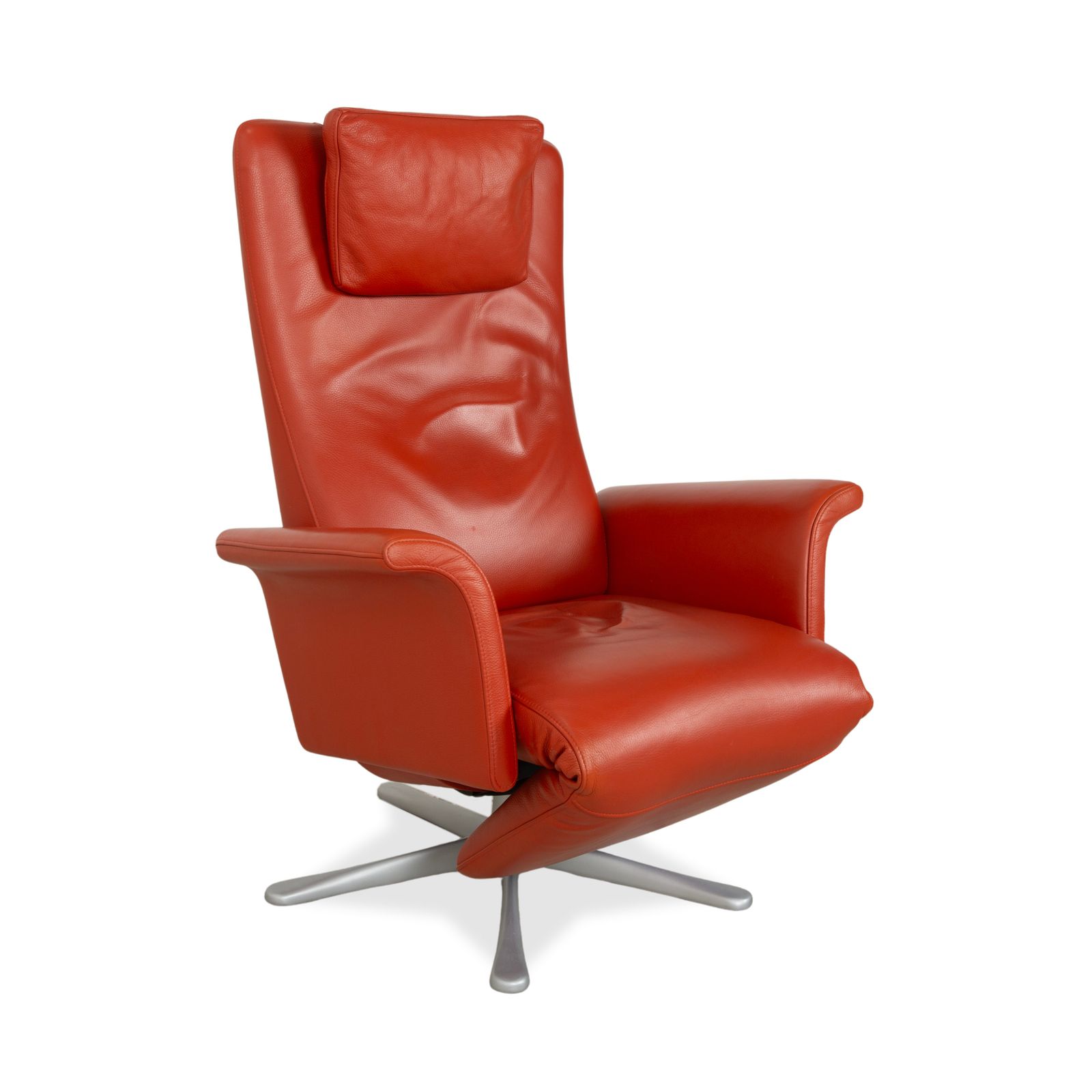 Fauteuil FSM Filou en cuir rouge orange terracotta, fonction manuelle photo for sale