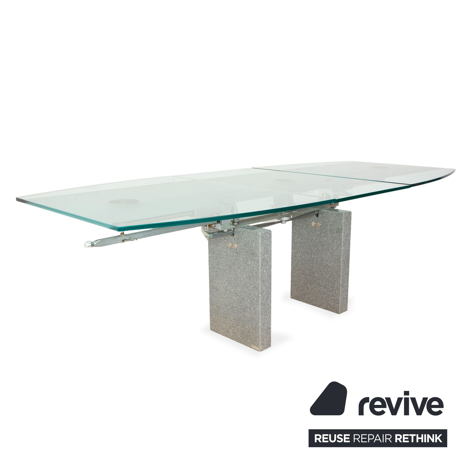 Table à manger Ronald Schmitt K5000/E en verre et granit argenté, fonction d'extension manuelle photo Mobilier