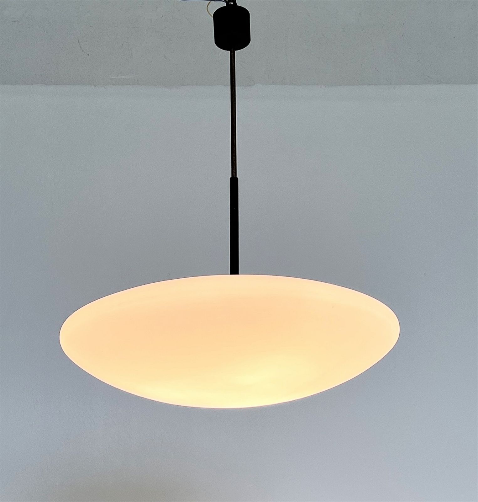 photo furniture Italian Mid Century Stilnovo Opaline Glass And Brass Pendant Light , 1970s