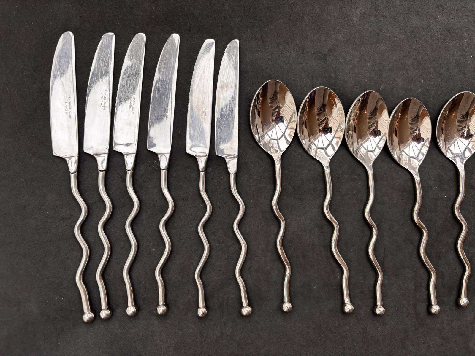 Set 24 Flatware Twist Cutlery Twisted Forged Brutalist Decor Medieval Viking Postmodern Flatware Handmade 6 Couple Gift Wedding photo furniture