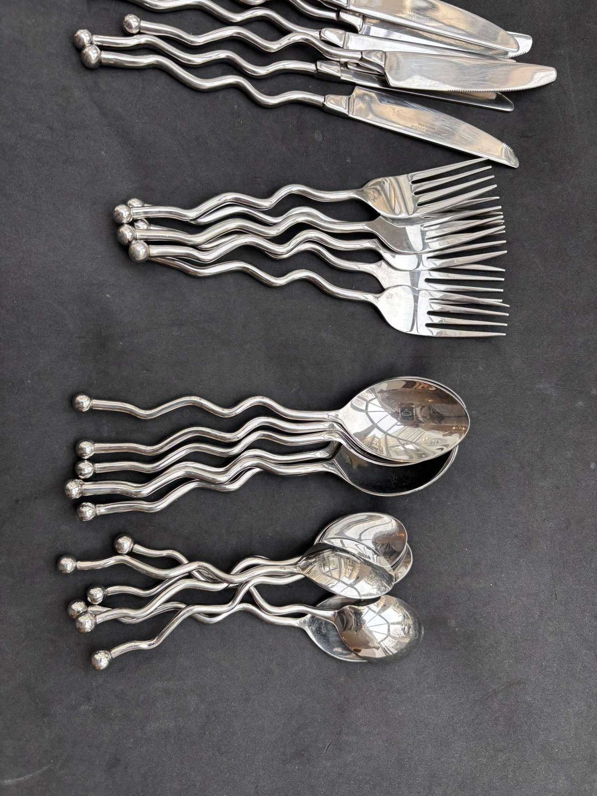 photo for sale Set 24 Flatware Twist Cutlery Twisted Forged Brutalist Decor Medieval Viking Postmodern Flatware Handmade 6 Couple Gift Wedding