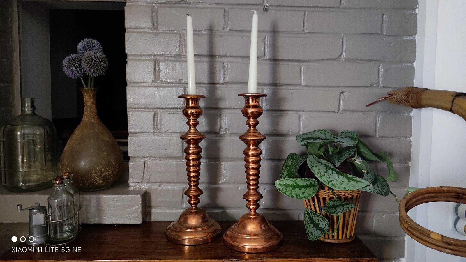Antique Copper Tall Candlestick Holders 14.7", Arts And Crafts Candleholders
