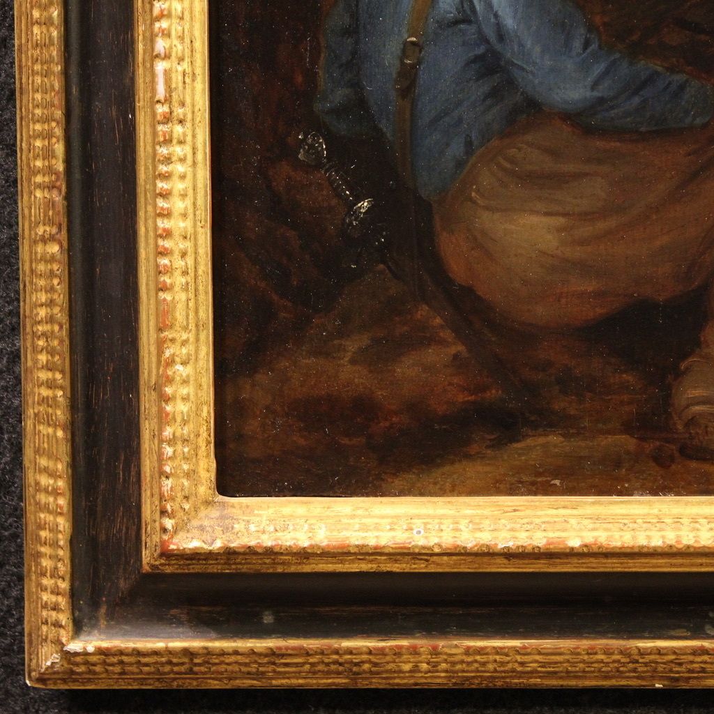 photo vinterior Antique Flemish Painting On Panel From The 17th Century, Crucifixion With Soldiers