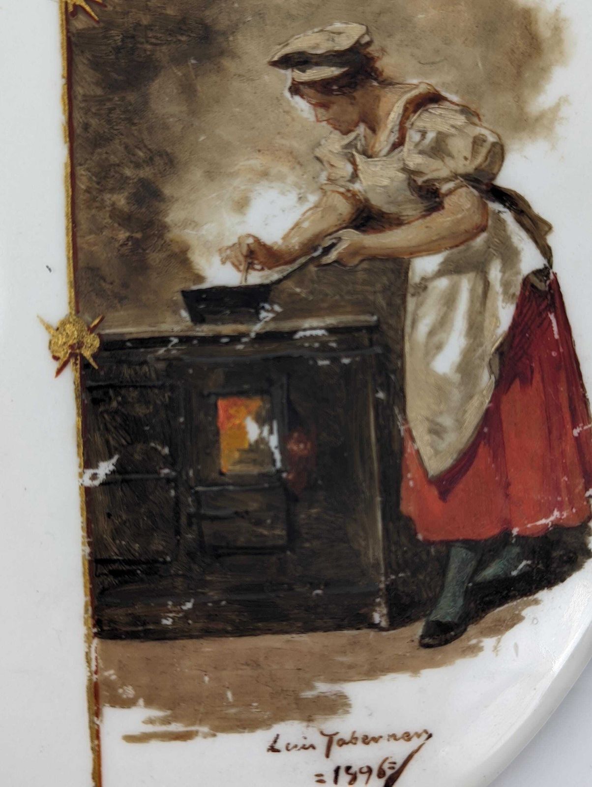 Luis Taberner Menu Plate In Oil On Porcelain Madrid 1896 photo Art