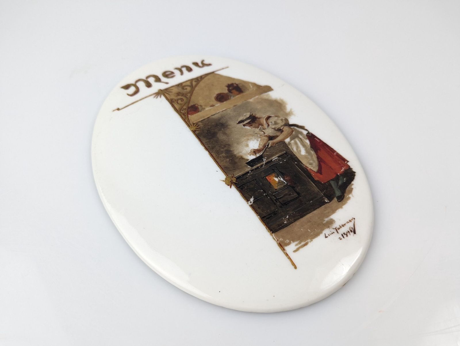 Luis Taberner Menu Plate In Oil On Porcelain Madrid 1896 photo 1094.0