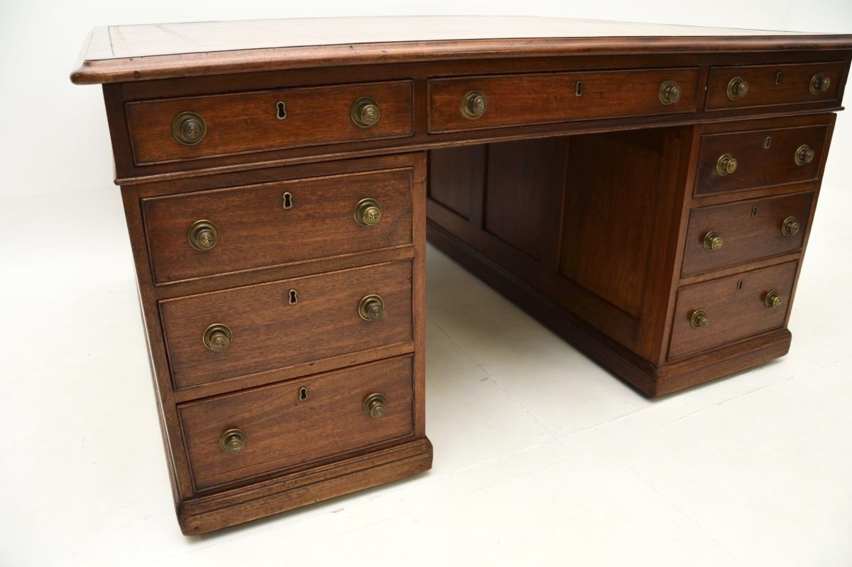 Antique Victorian Mahogany Leather Top Partners Desk photo vinterior