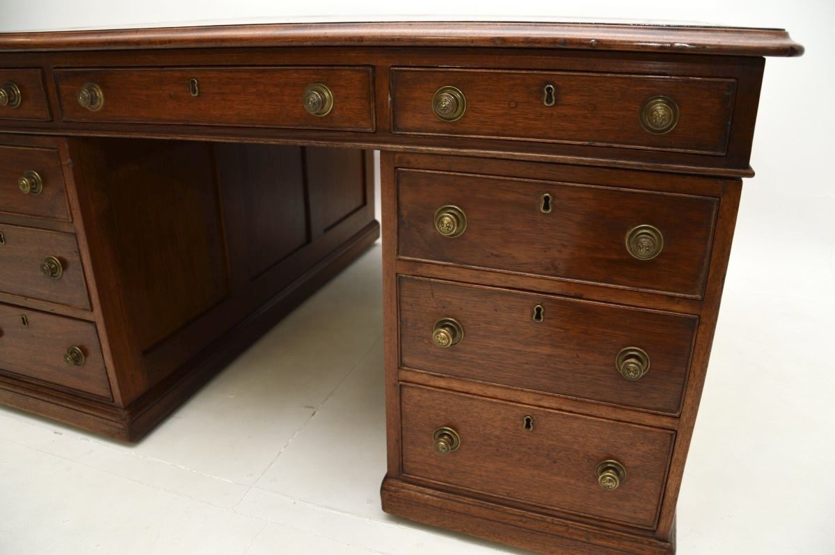 Antique Victorian Mahogany Leather Top Partners Desk photo buy