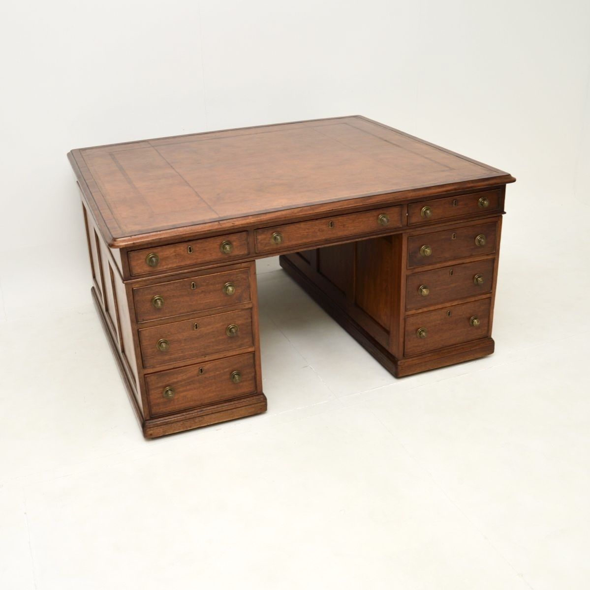 Antique Victorian Mahogany Leather Top Partners Desk photo vintage