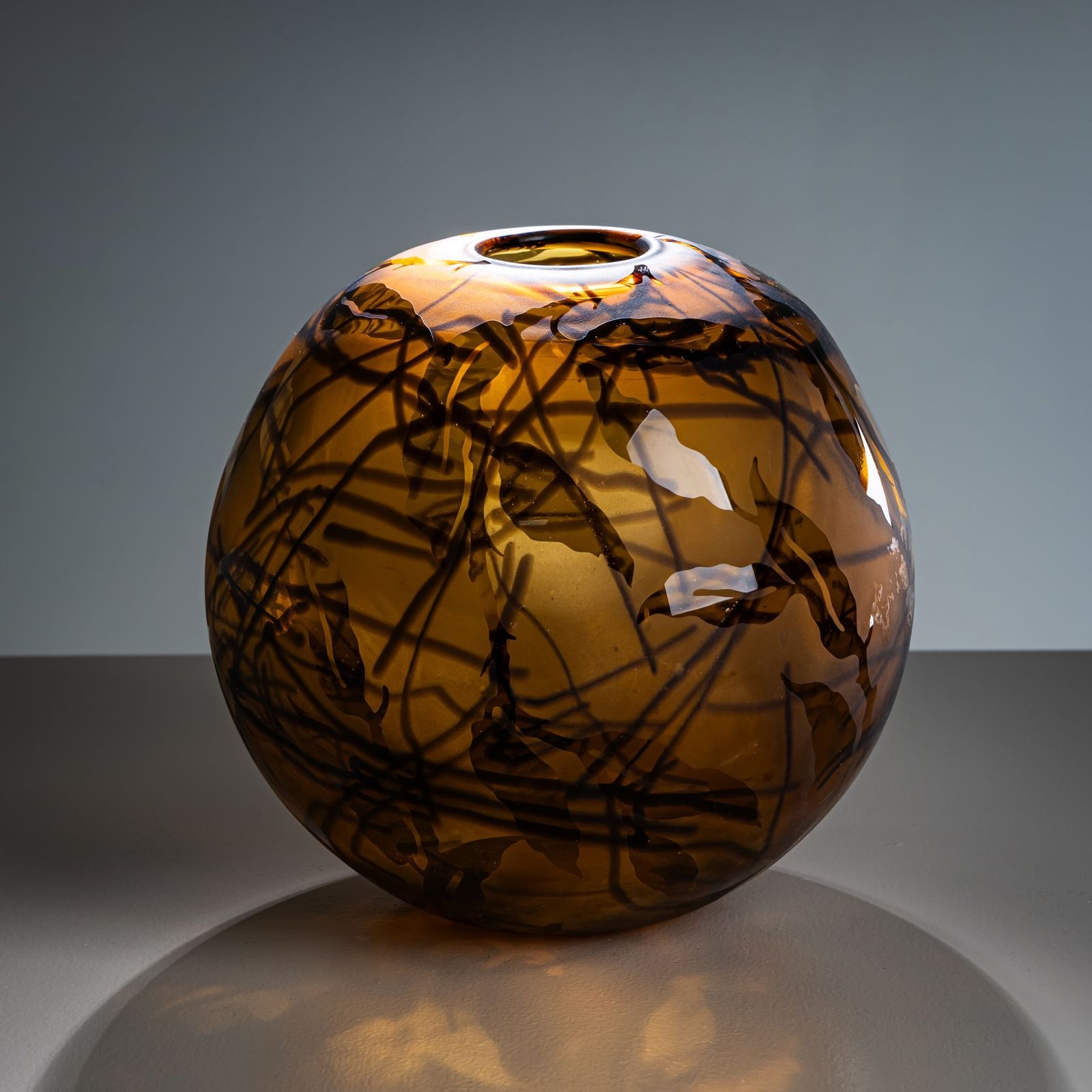 Spherical Glass Vase In The Style Of Willem Heesen, Late 20th Century photo for sale