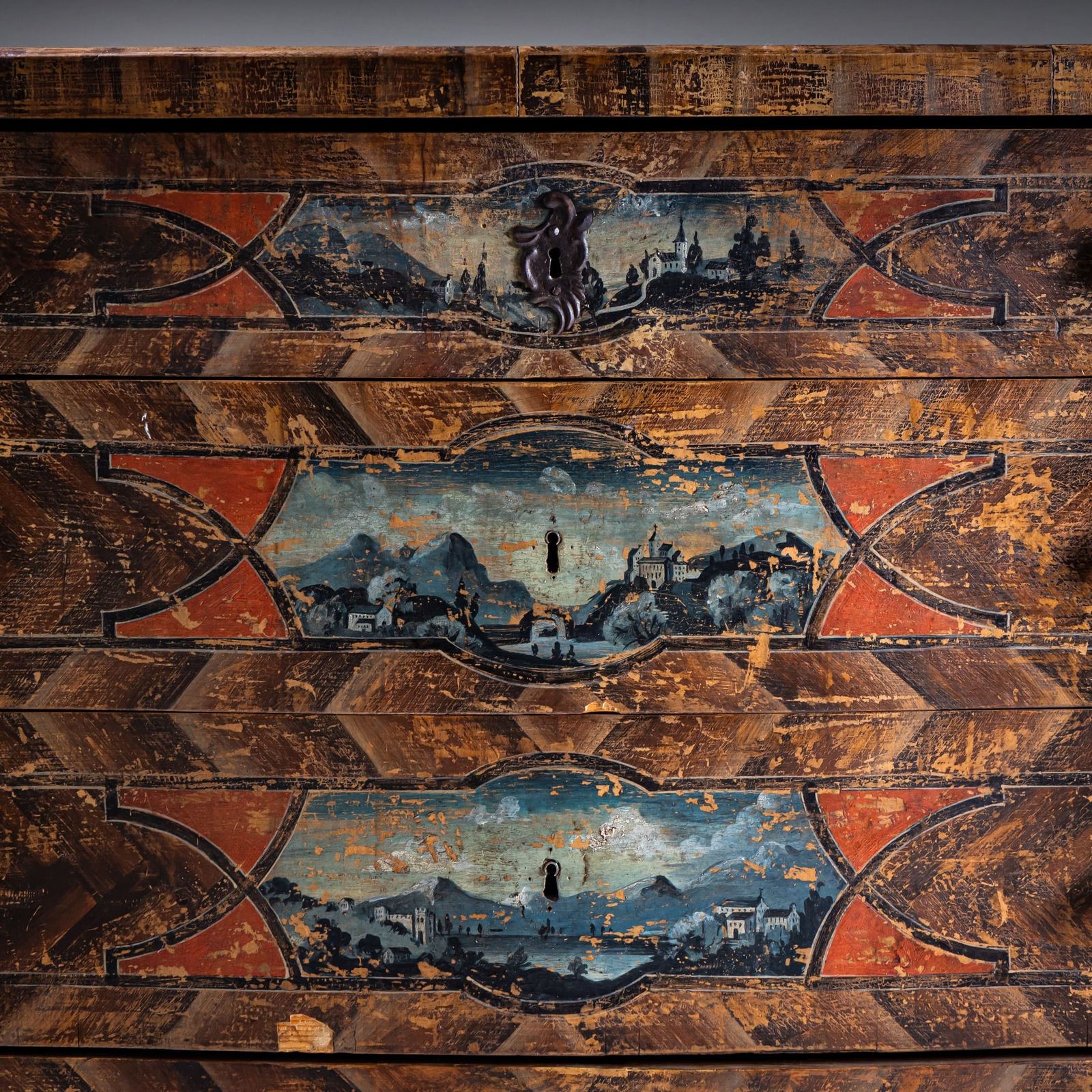 Original Painted Baroque Chest Of Drawers, 18th Century photo furniture