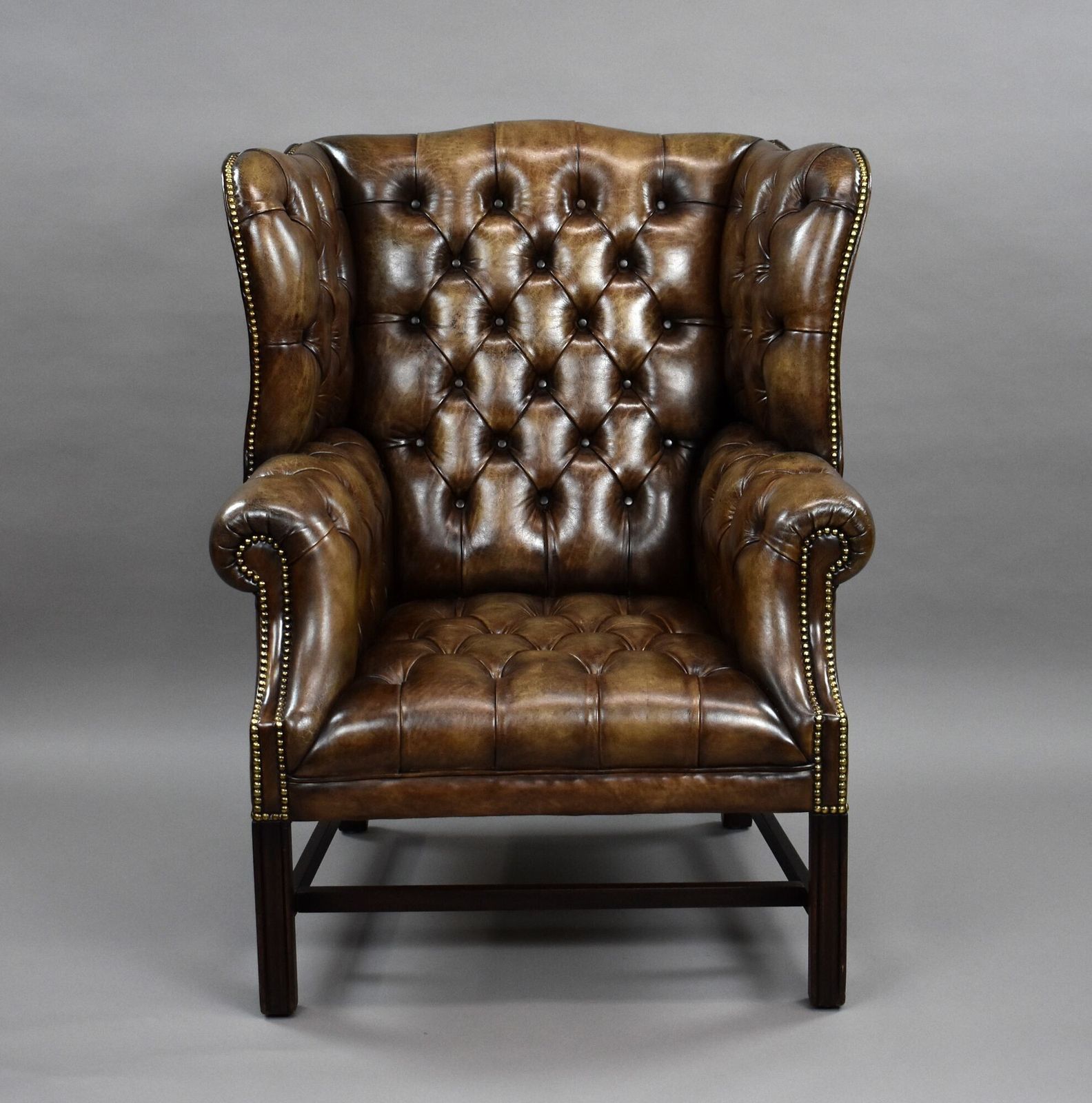 Antique Hand Dyed Leather Wing Back Armchair photo furniture