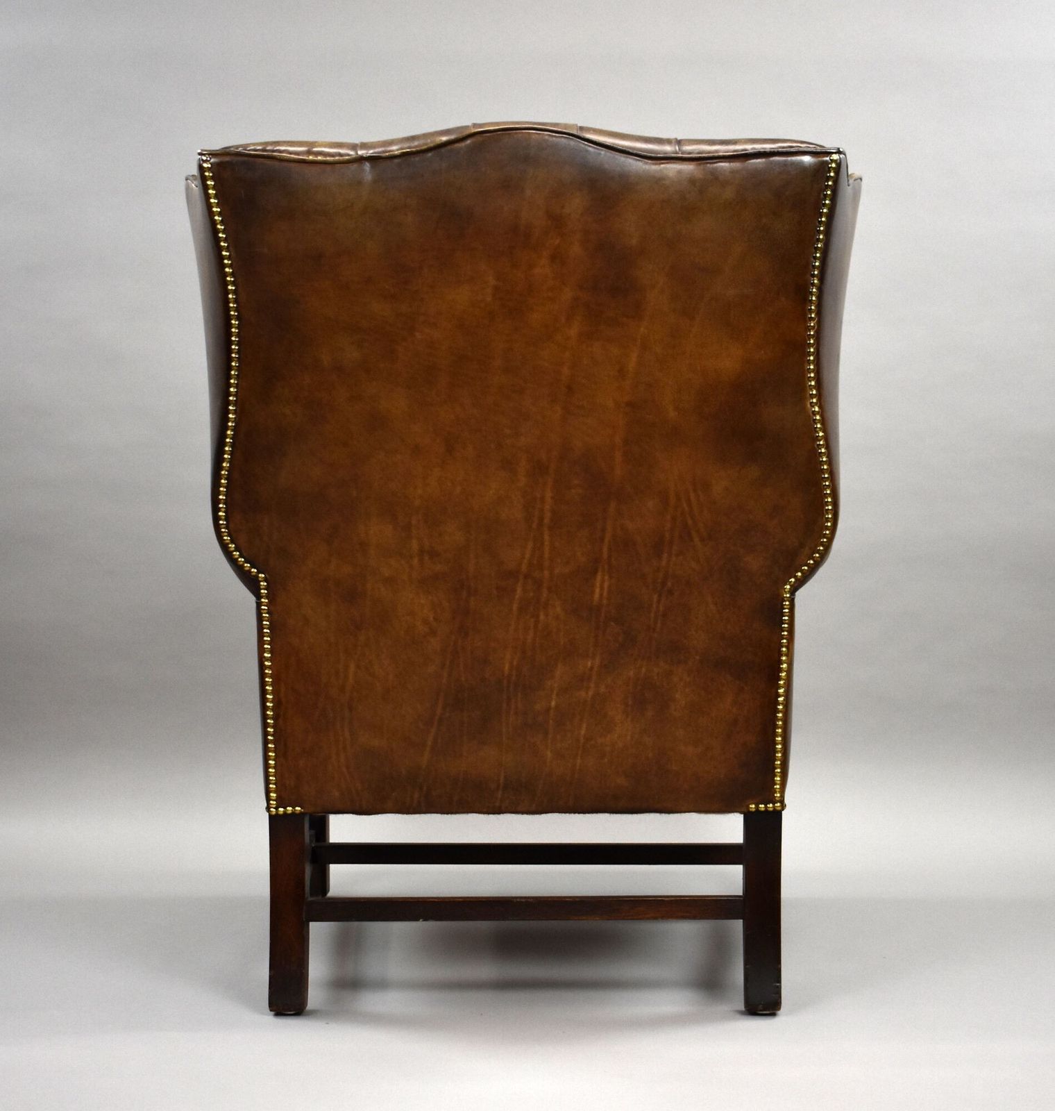 Antique Hand Dyed Leather Wing Back Armchair photo vintage