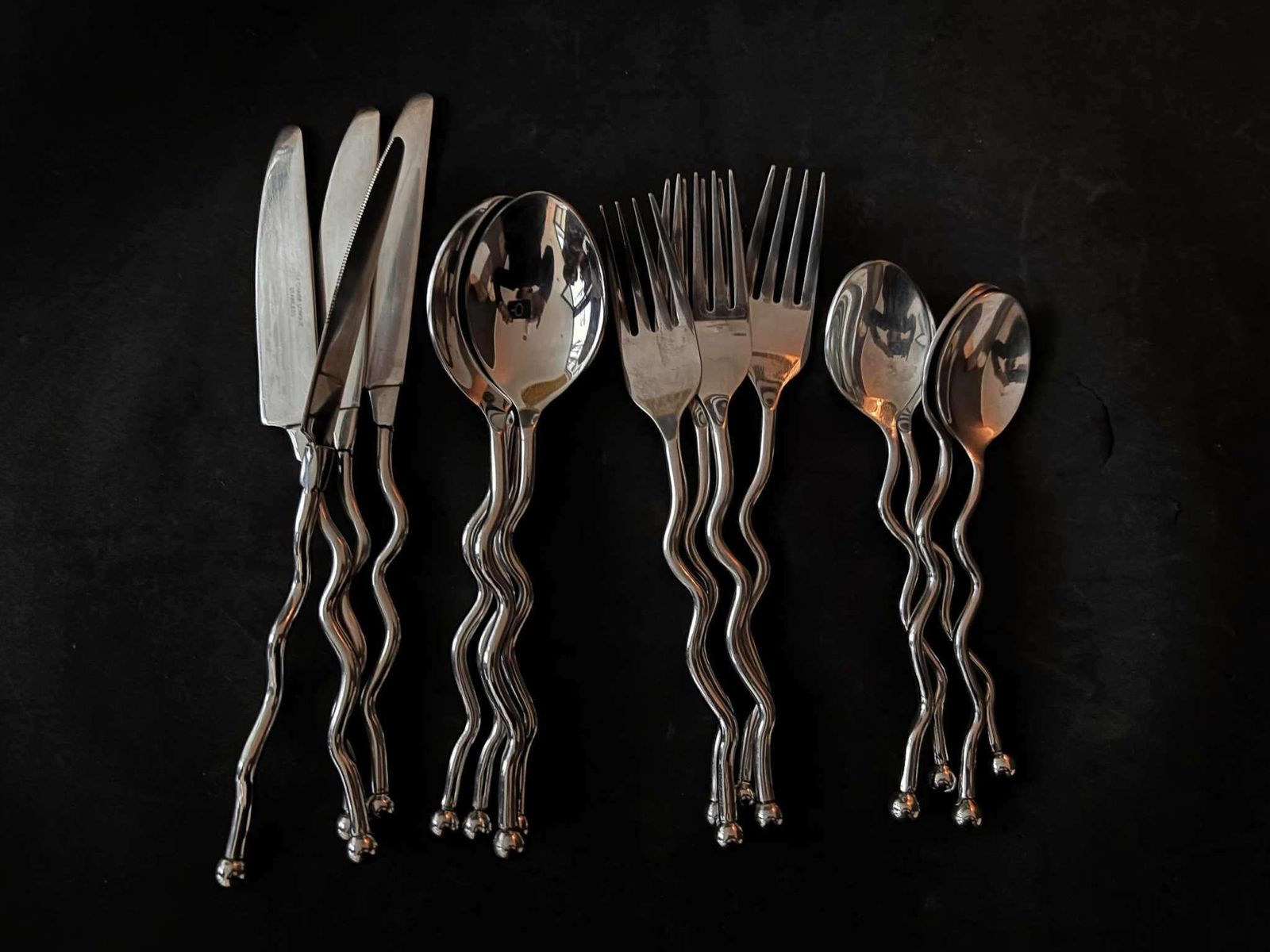 Set 16 Flatware Twist Cutlery Twisted Forged Brutalist Decor Medieval Viking Postmodern Flatware Handmade 4 Couple Gift Wedding